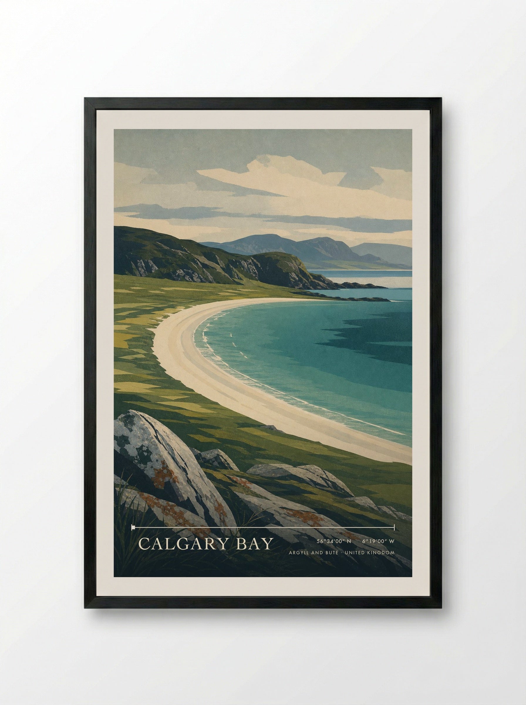 Calgary Bay Argyll and Bute United Kingdom Travel Poster - Framed Print Black