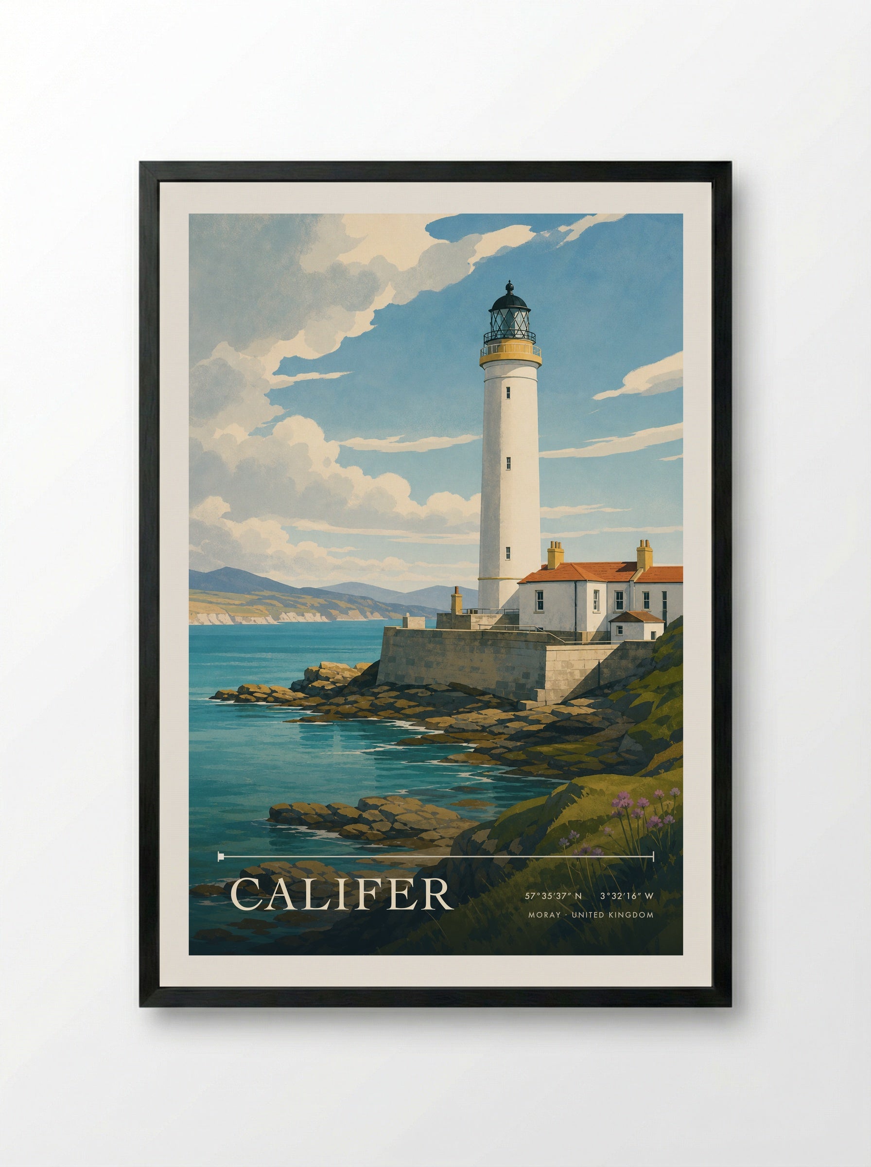 Califer Moray United Kingdom Travel Poster - Framed Print Black