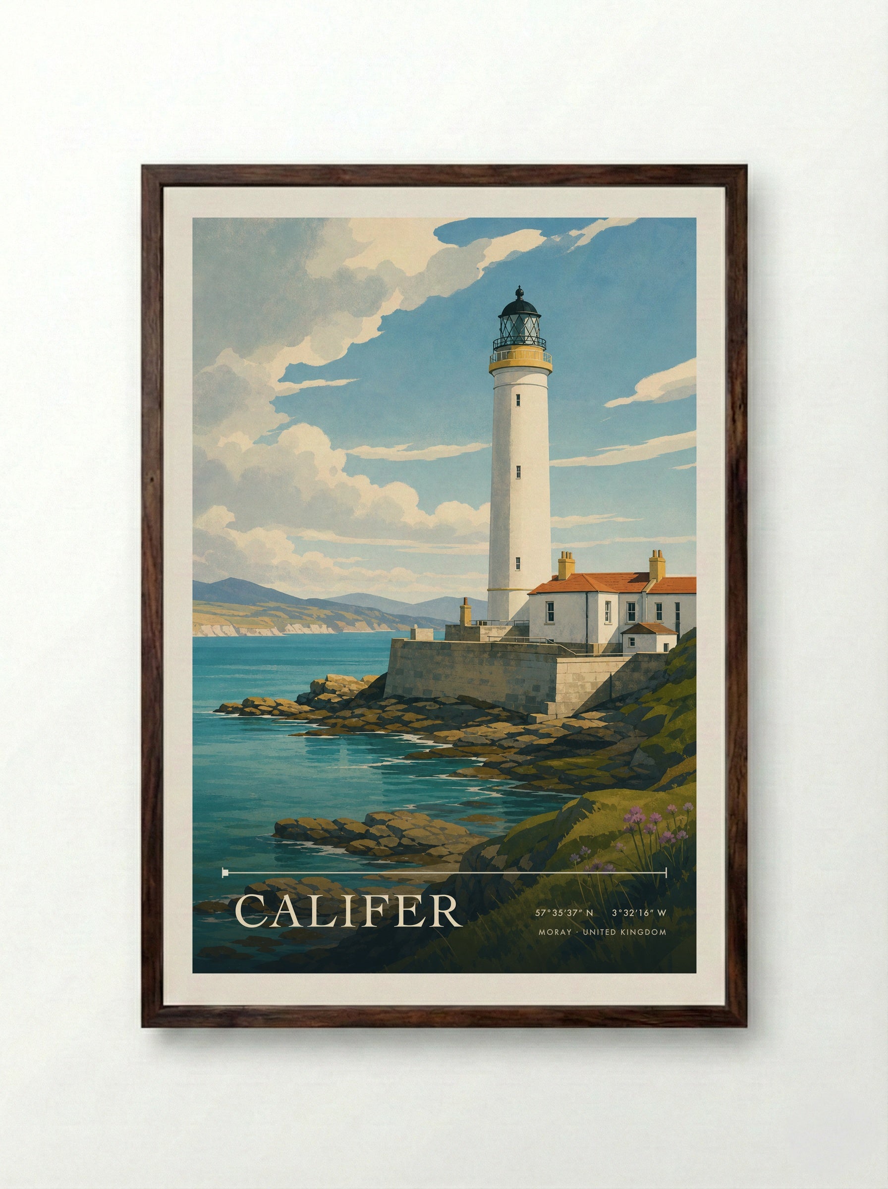 Califer Moray United Kingdom Travel Poster - Framed Print Dark Wood