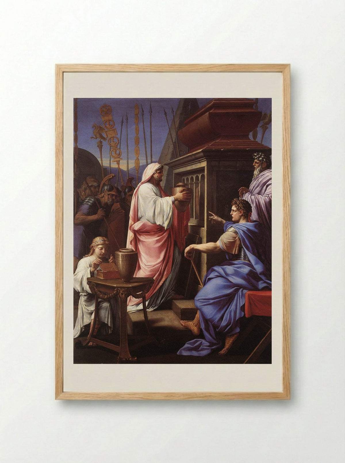 Caligula Depositing the Ashes of his Mother and Brother in the Tomb of his Ancestors - Eustache Le Sueur - Framed Print Wood