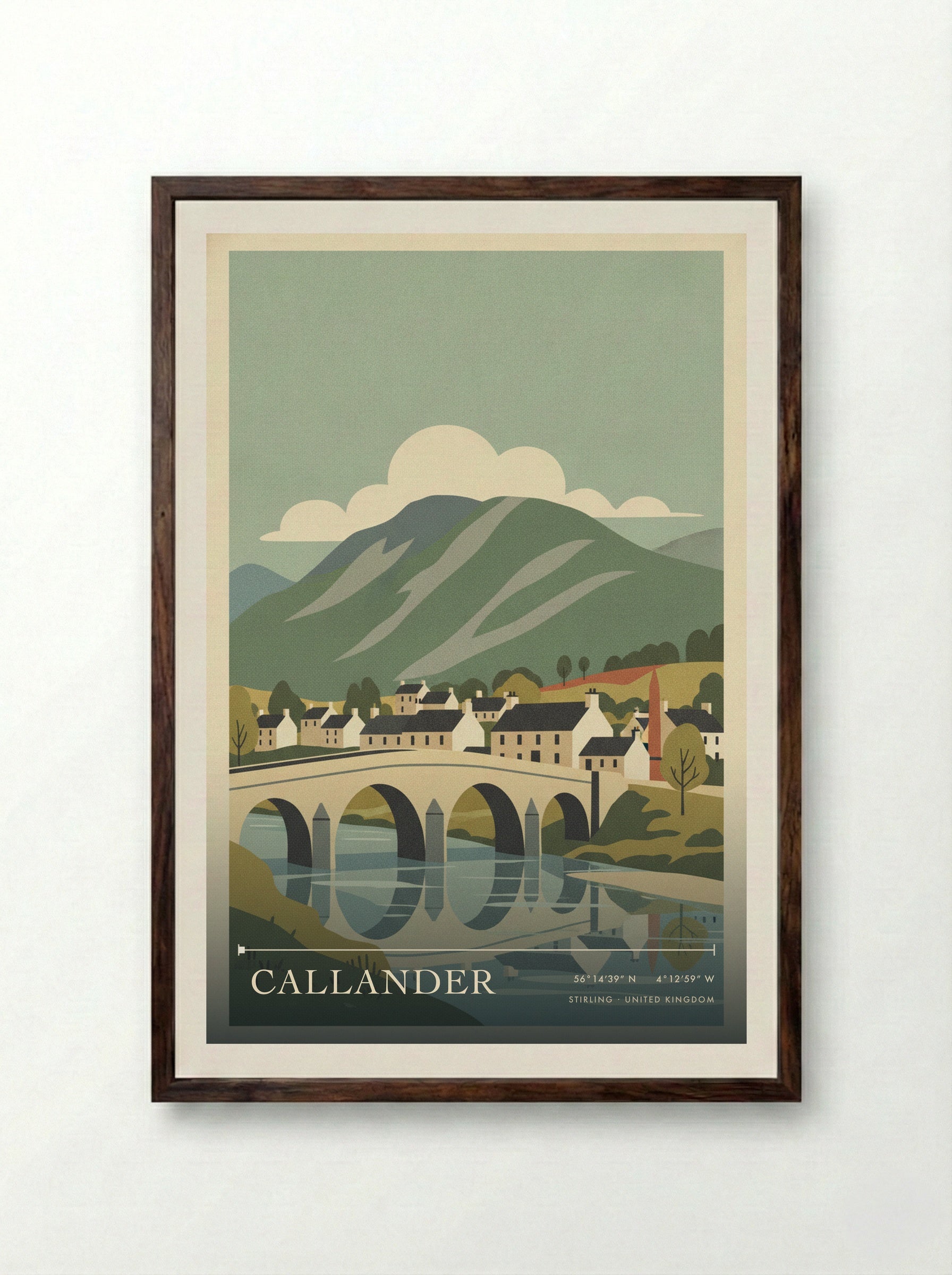 Callander Stirling United Kingdom Travel Poster - Framed Print Dark Wood