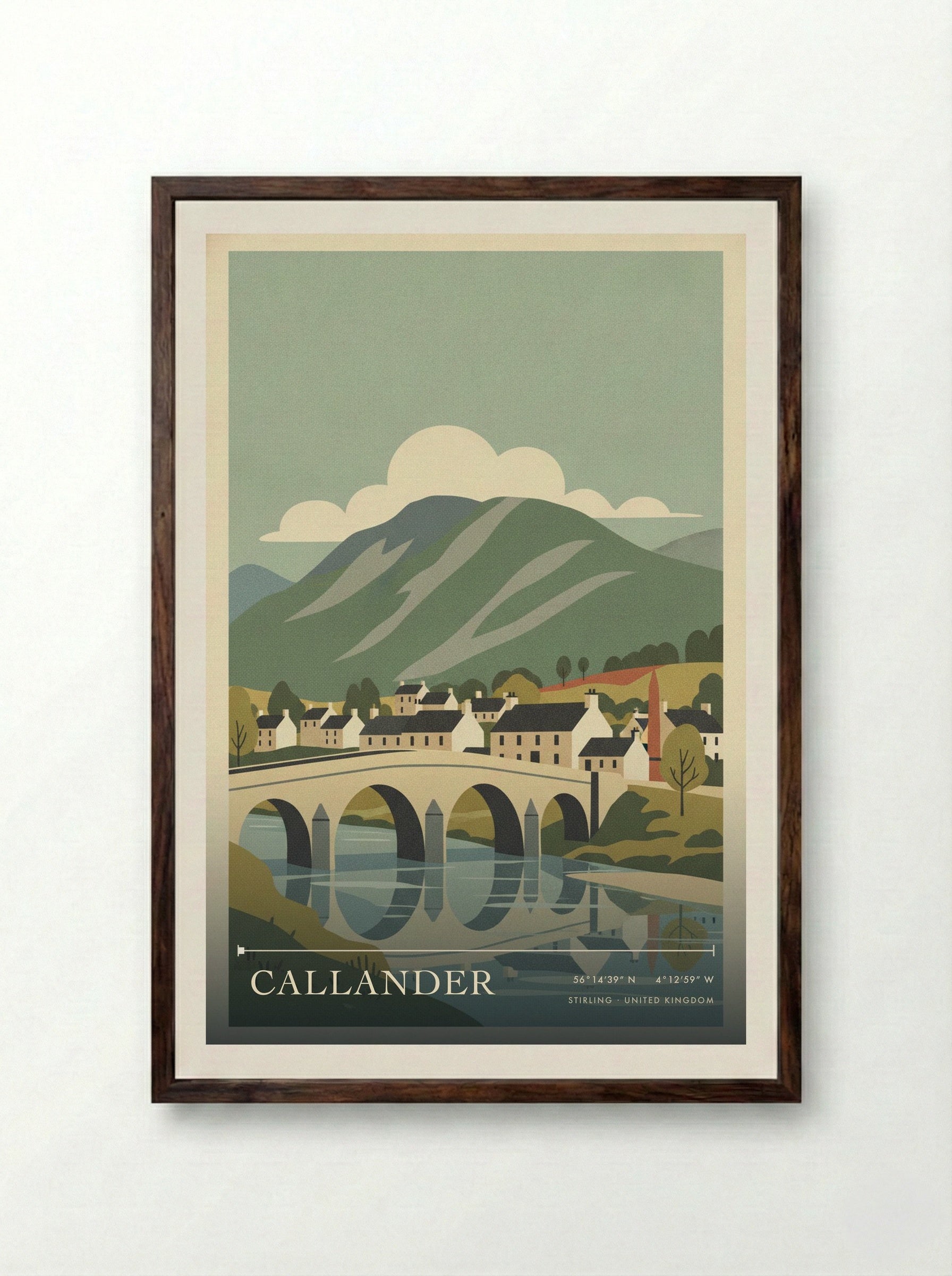 Callander Stirling United Kingdom Travel Poster - Framed Print Dark Wood