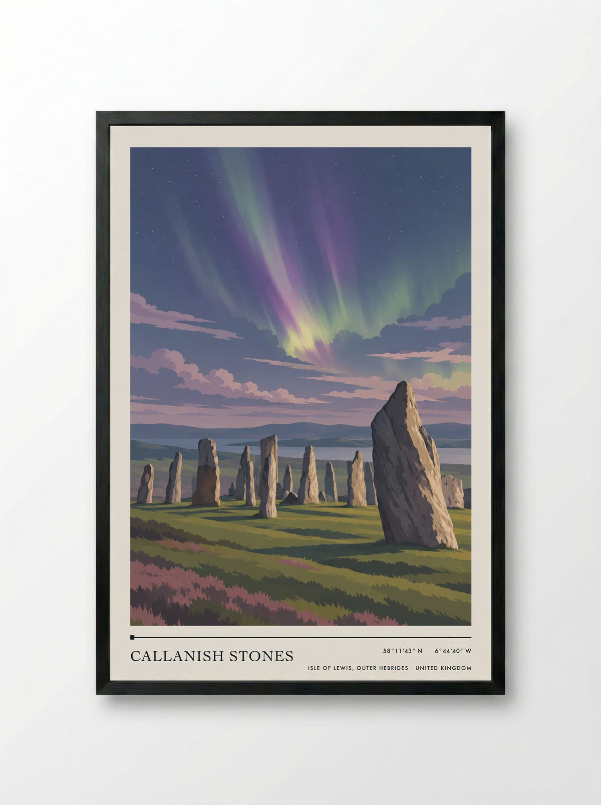 Callanish Stones, Isle of Lewis, Outer Hebrides | Travel Poster - Framed Print Black