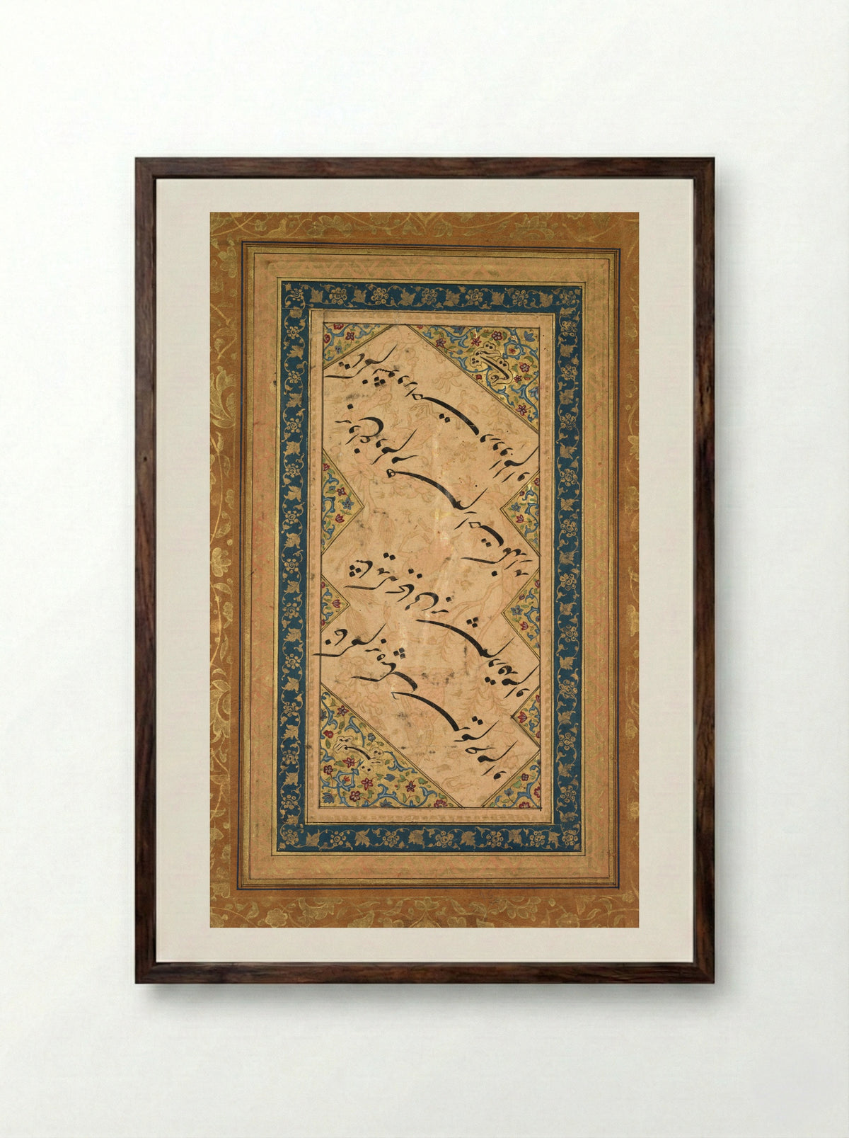Calligraphy from a Ghazal of Badr al-Din Hilali Jaghata’i - Faqir Ali - Framed Print Dark Wood