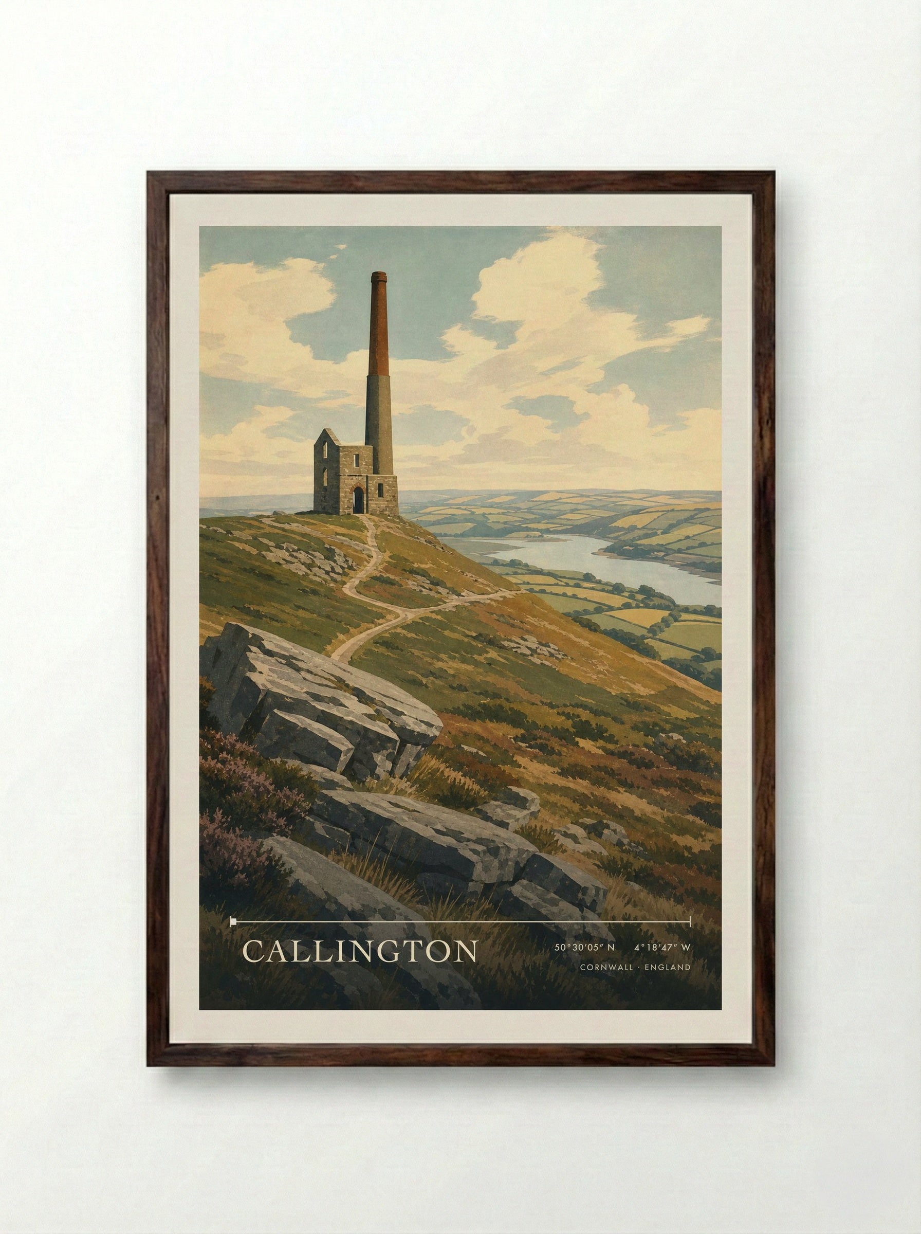 Callington Cornwall England Travel Poster - Framed Print Dark Wood