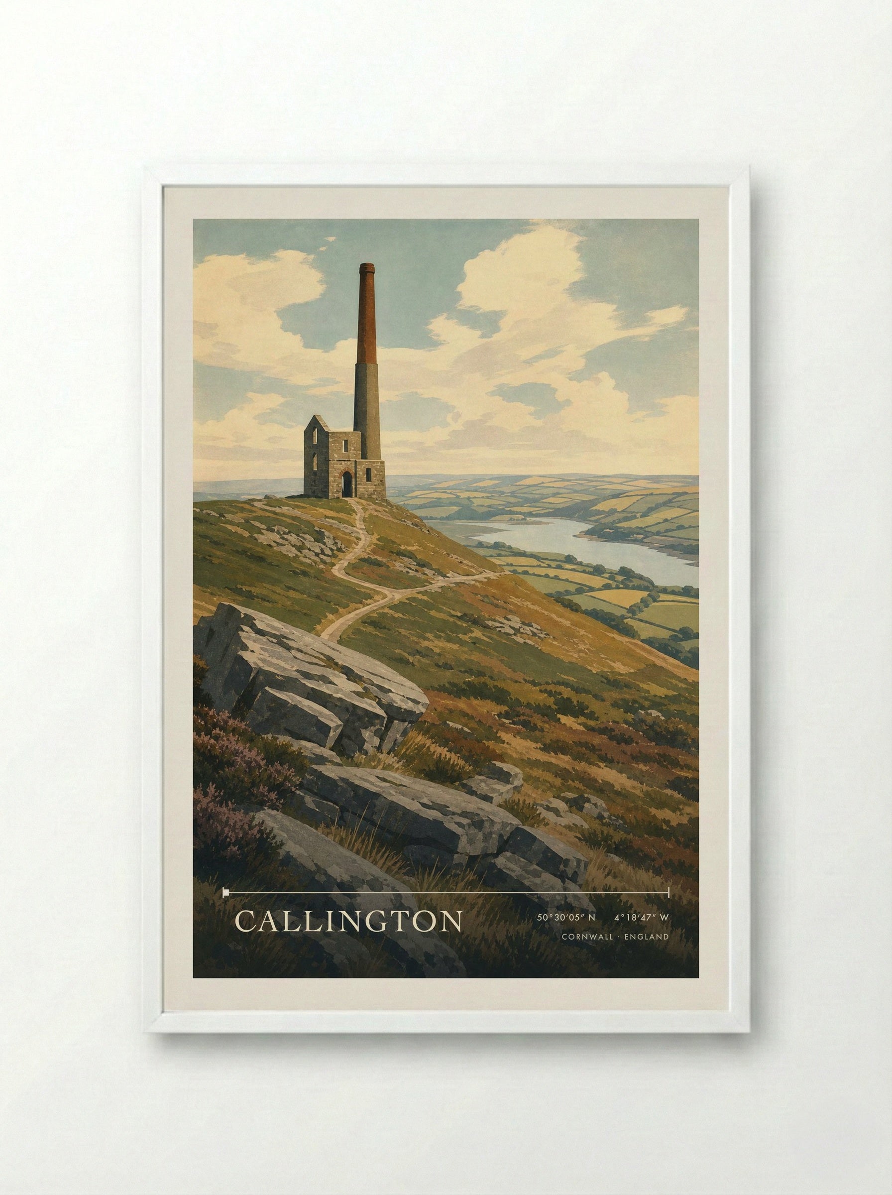Callington Cornwall England Travel Poster - Framed Print White