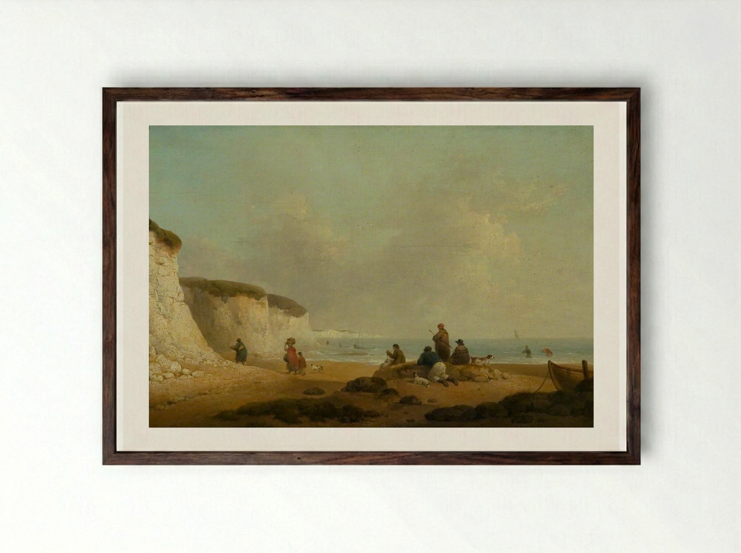 Calm off the Coast of the Isle of Wight - George Morland - Framed Print Dark Wood