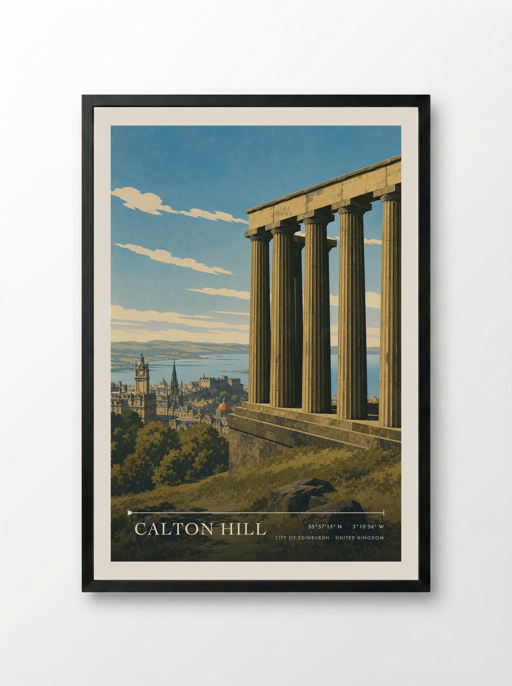 Calton Hill City of Edinburgh United Kingdom Travel Poster - Framed Print Black