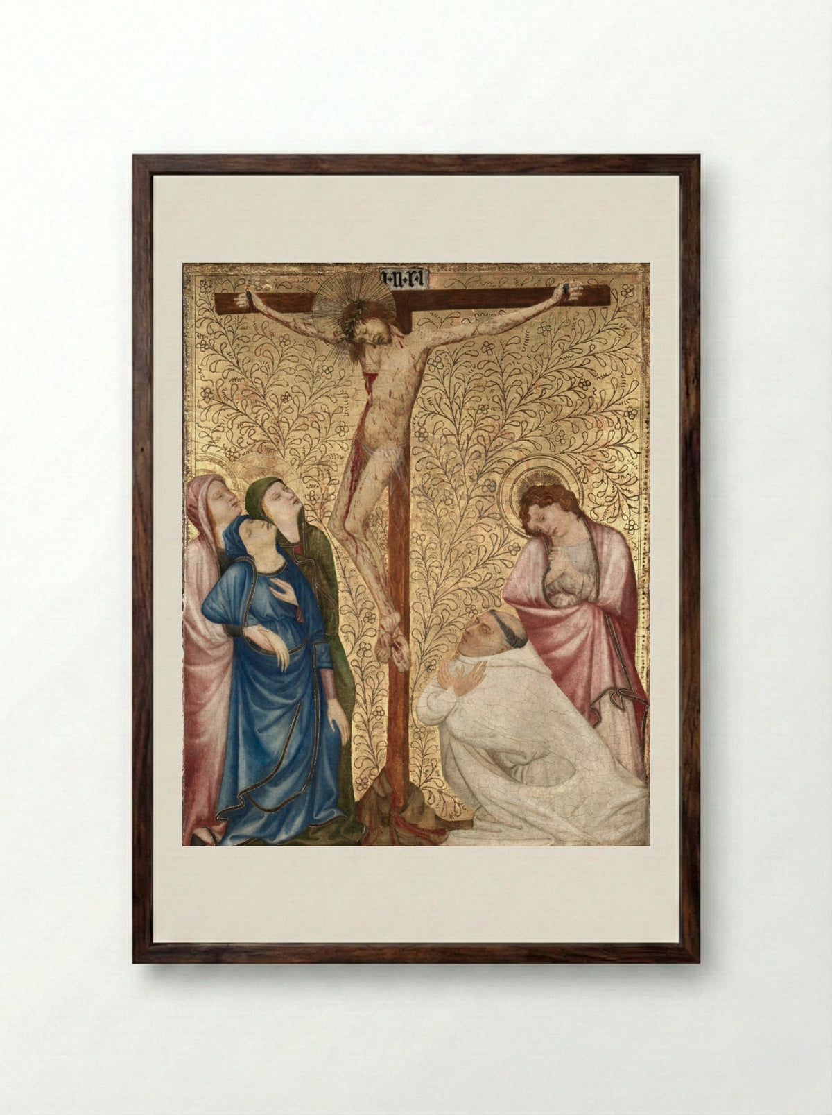 Calvary with a Carthusian Monk - Jean de Beaumetz - Framed Print Dark Wood