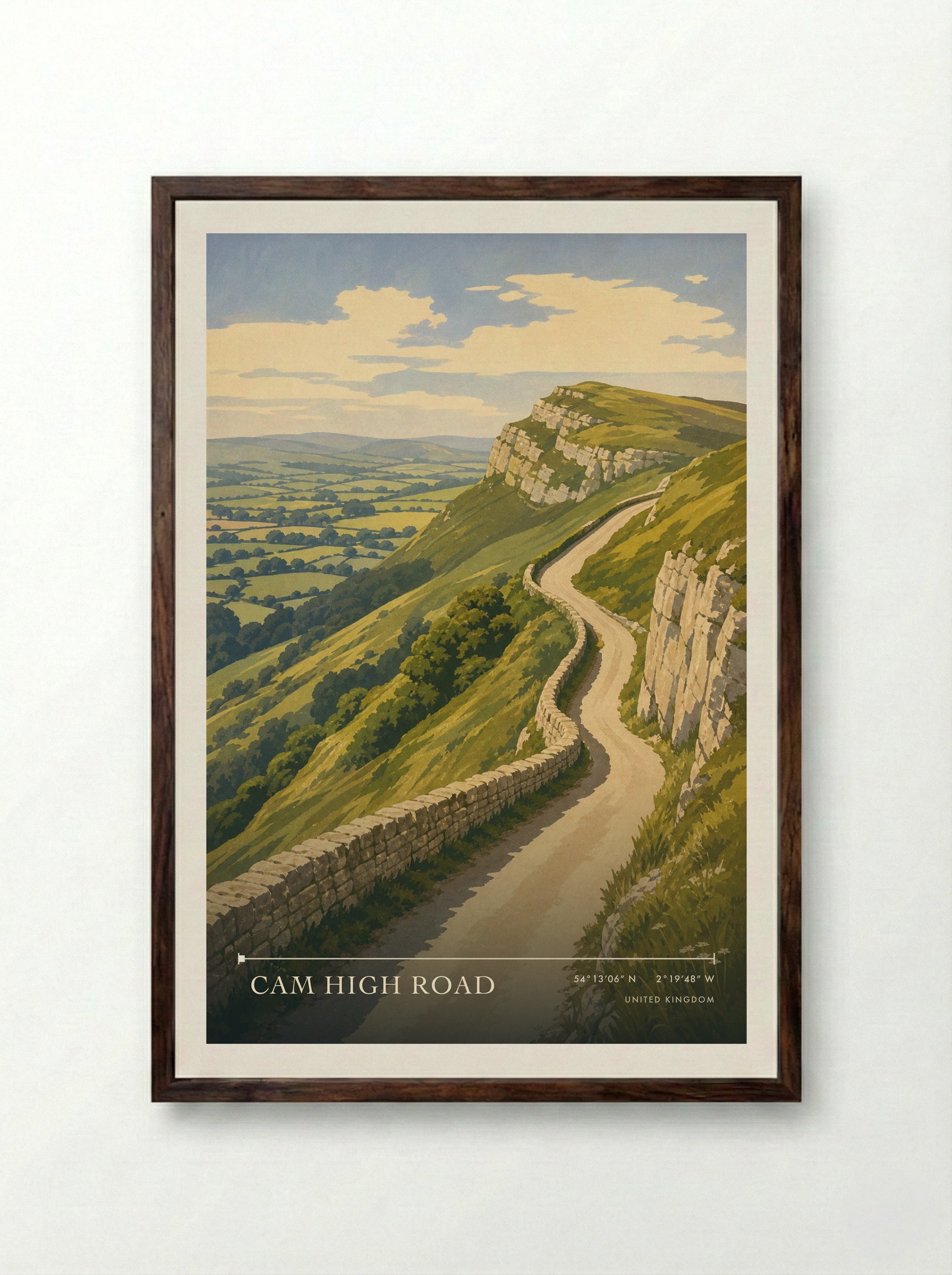 Cam High Road United Kingdom Travel Poster - Framed Print Dark Wood