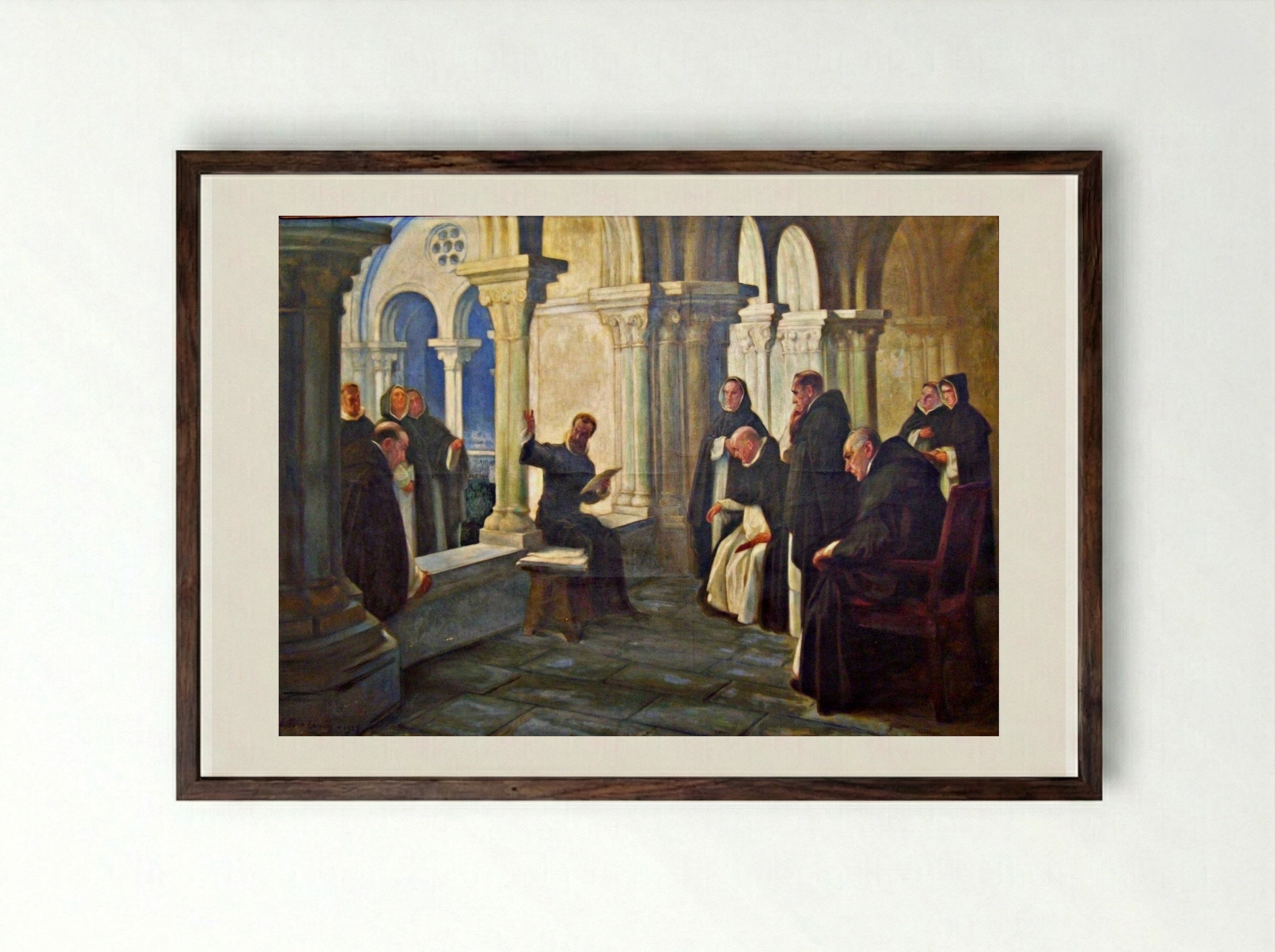 Camões lendo Os Lusíadas aos Frades de São Domingos - António Carneiro - Framed Print Dark Wood
