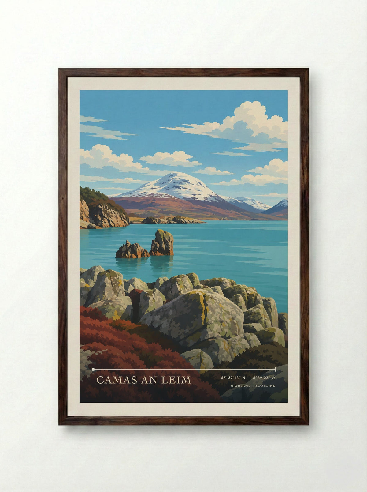Camas an Leim, Highland | Travel Poster - Framed Print Dark Wood
