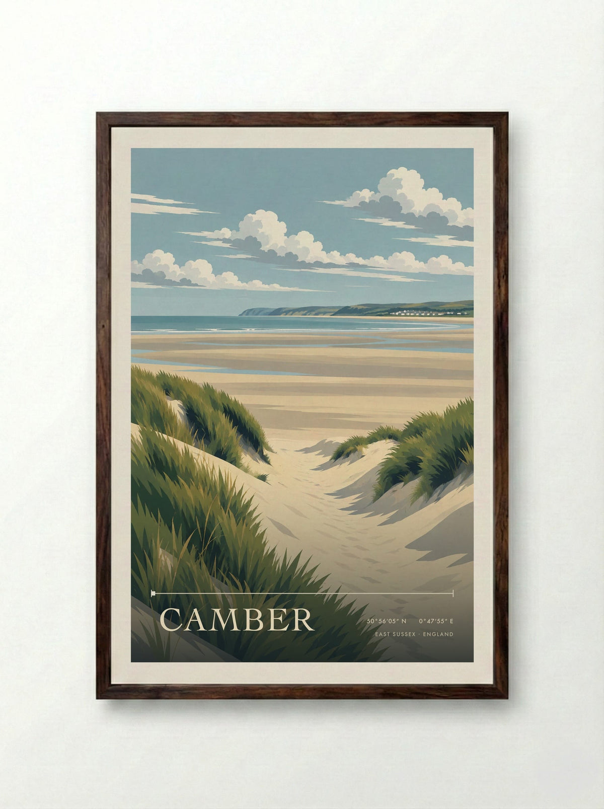 Camber, East Sussex | Travel Poster - Framed Print Dark Wood