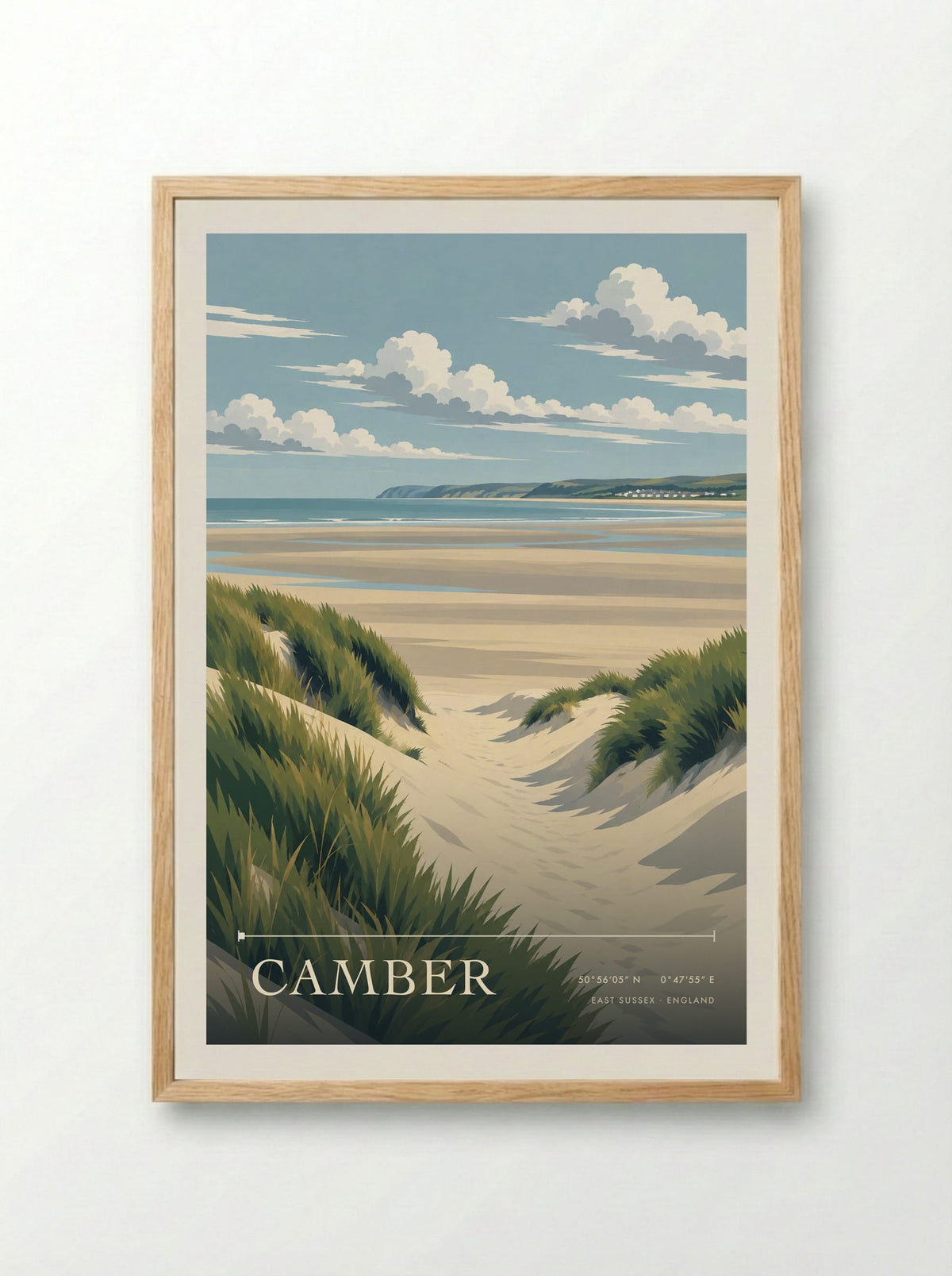 Camber, East Sussex | Travel Poster - Framed Print Wood