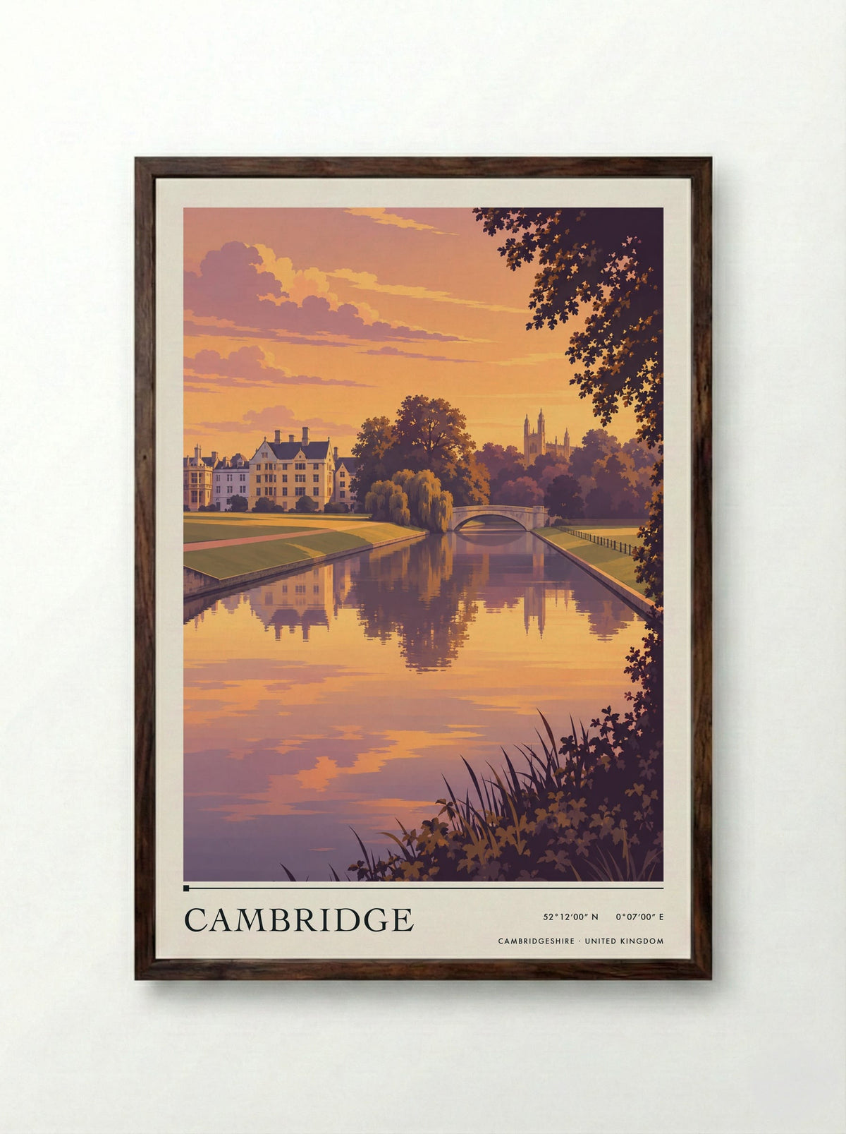 Cambridge, Cambridgeshire | Travel Poster - Framed Print Dark Wood