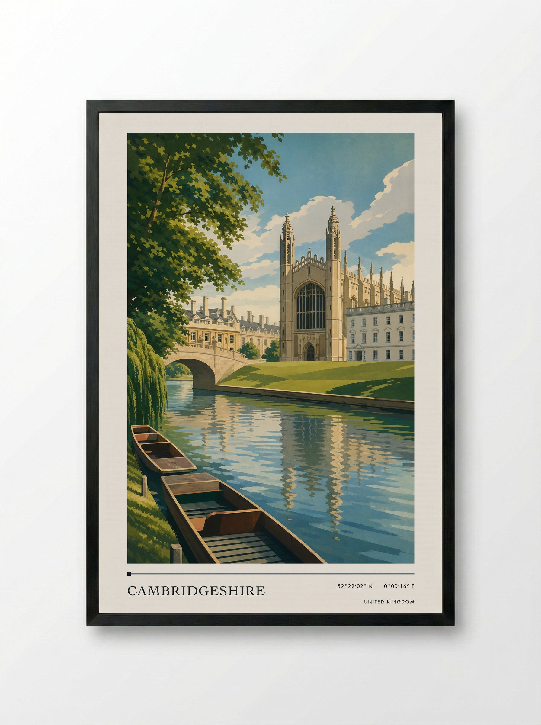 Cambridgeshire United Kingdom Travel Poster - Framed Print Black