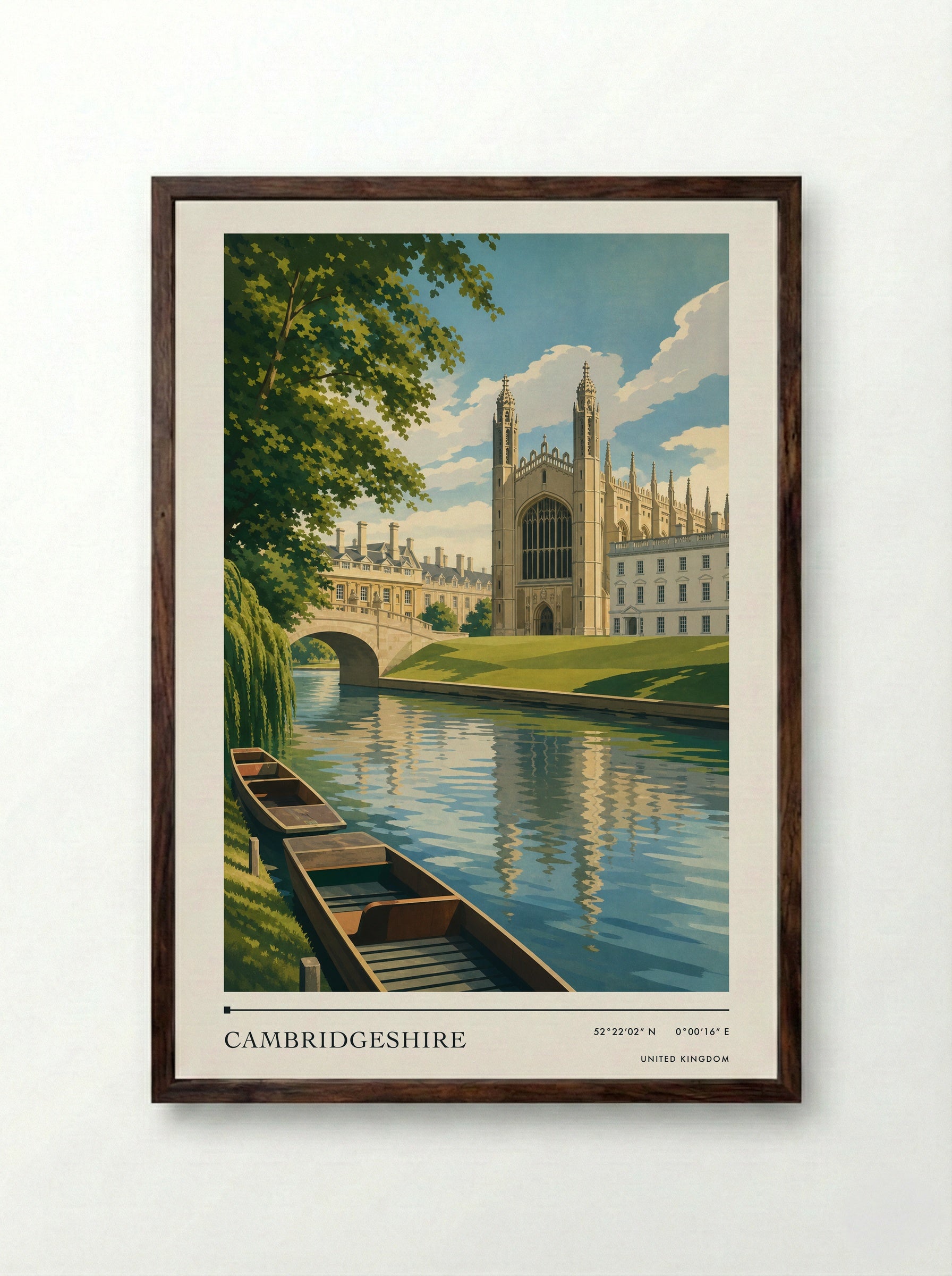 Cambridgeshire United Kingdom Travel Poster - Framed Print Dark Wood