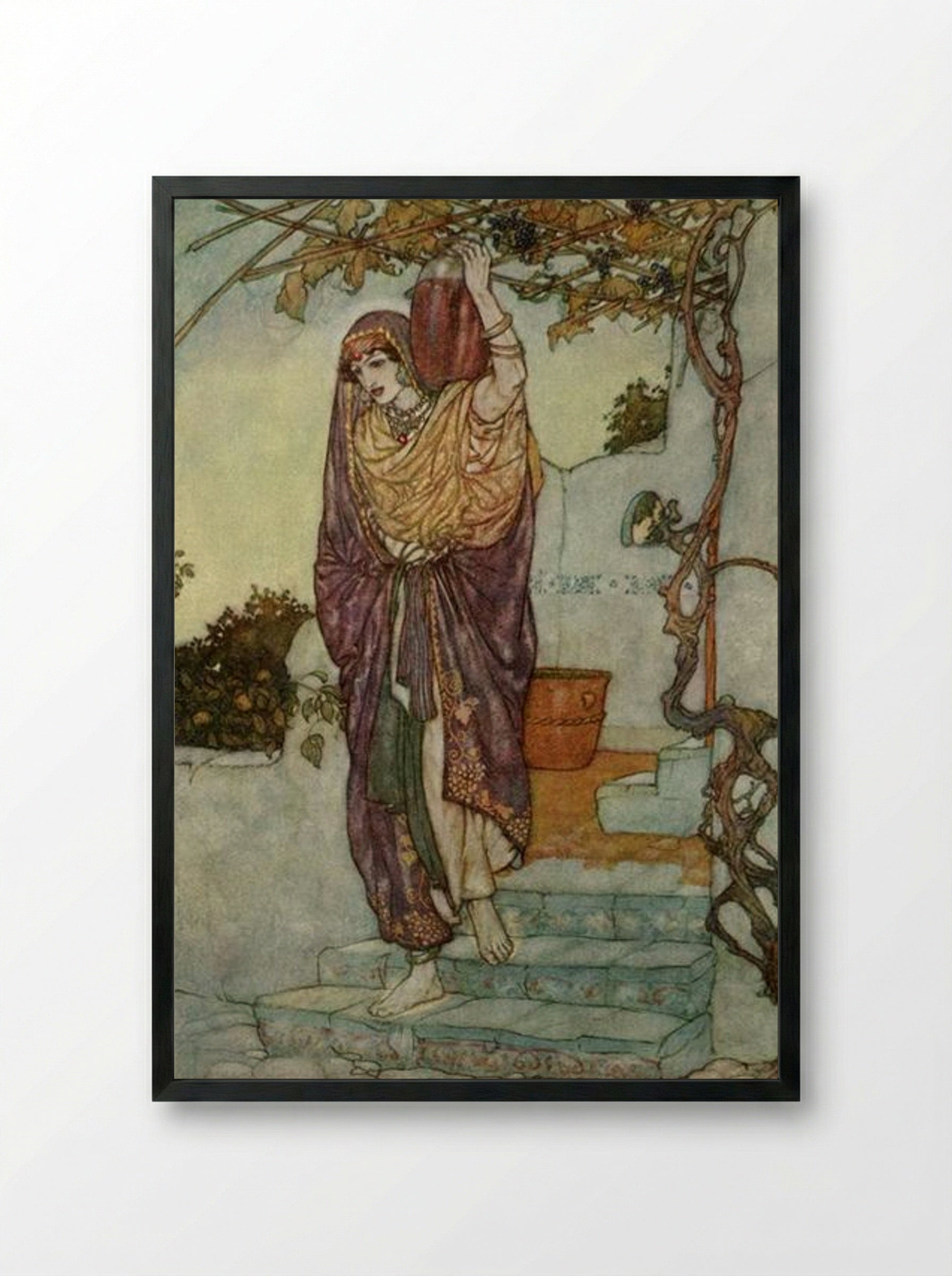 Came shining through the Dusk an Angel Shape - Edmund Dulac - Framed Print Black
