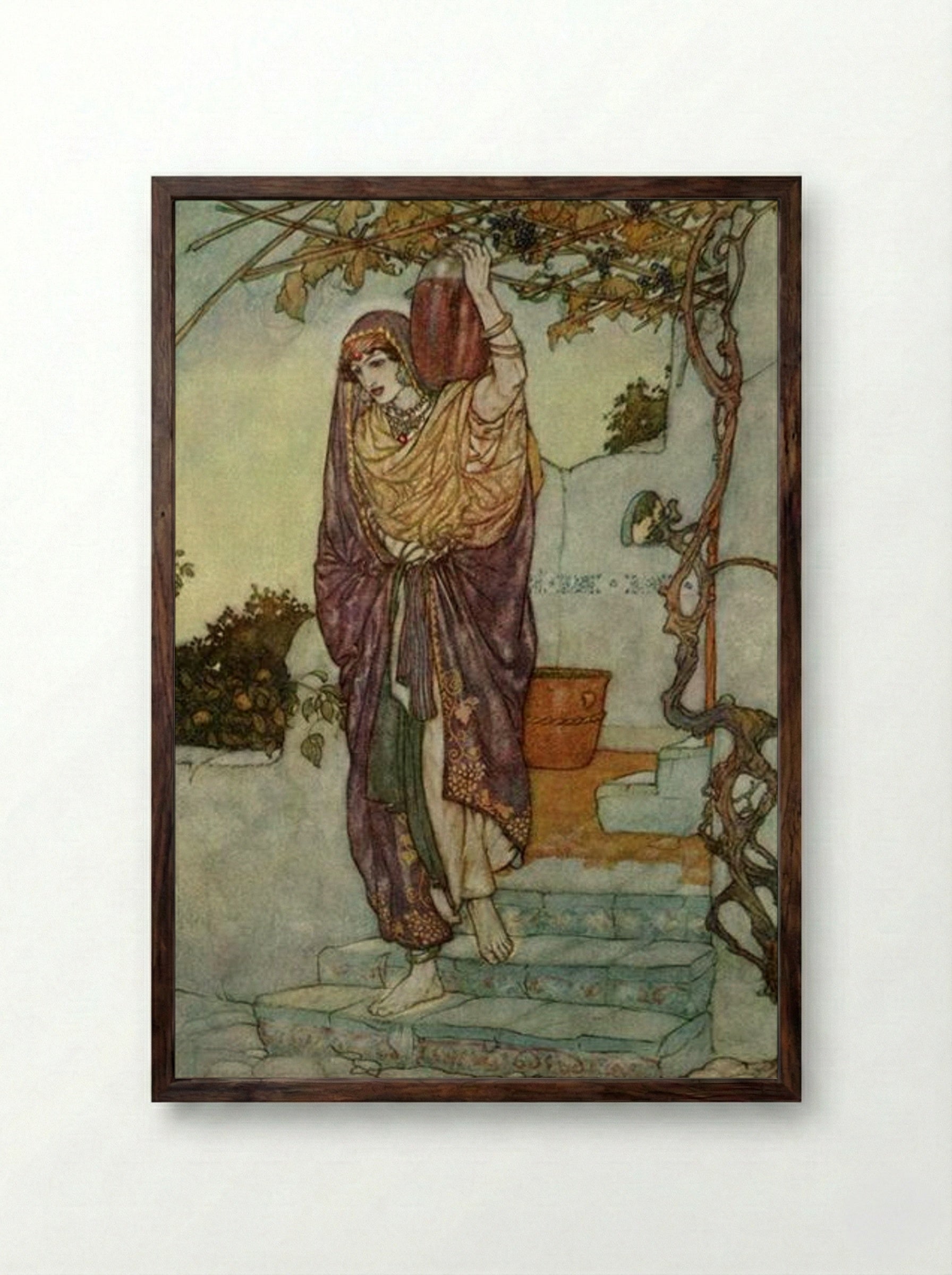 Came shining through the Dusk an Angel Shape - Edmund Dulac - Framed Print Dark Wood