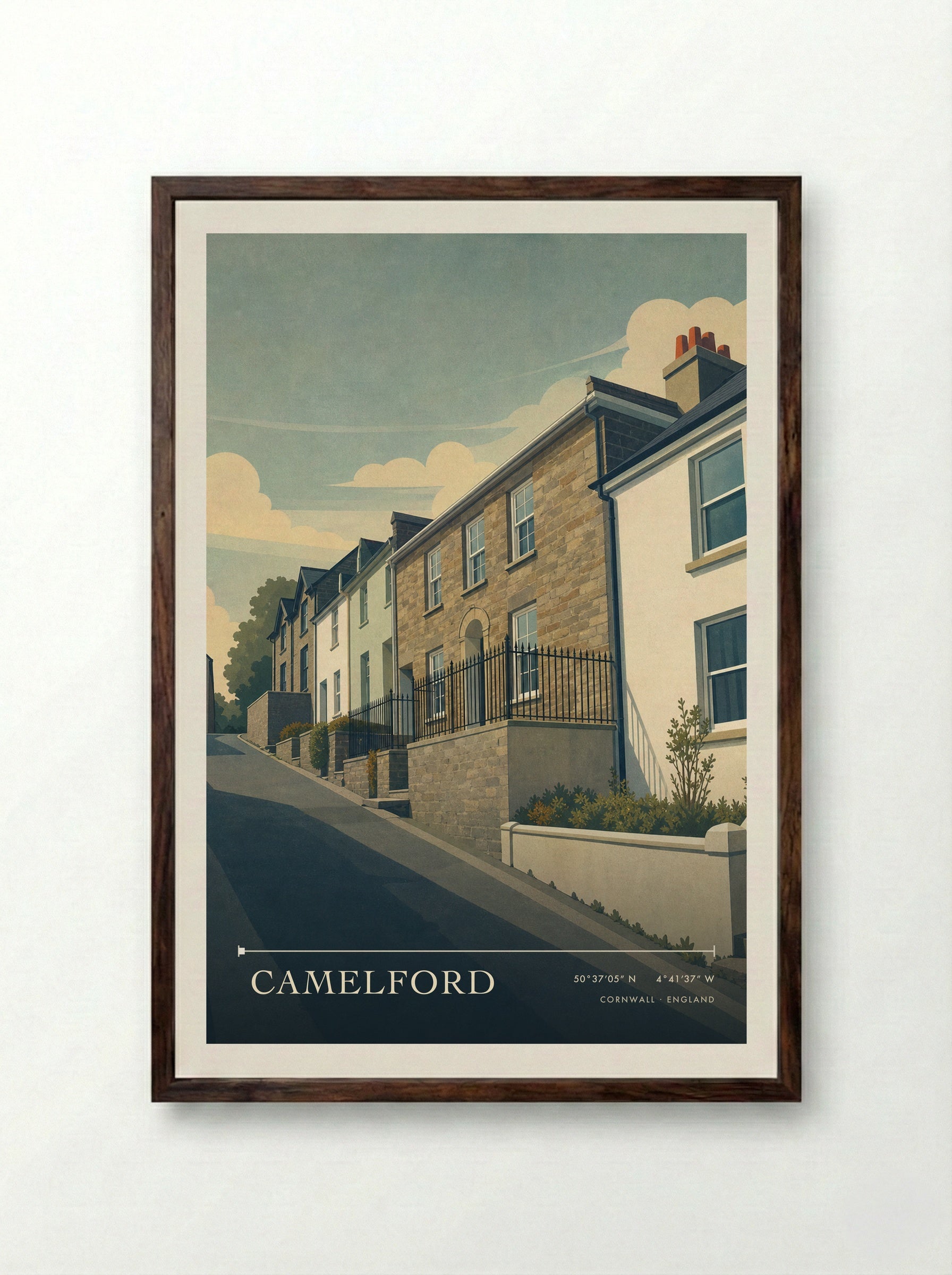 Camelford Cornwall England Travel Poster - Framed Print Dark Wood