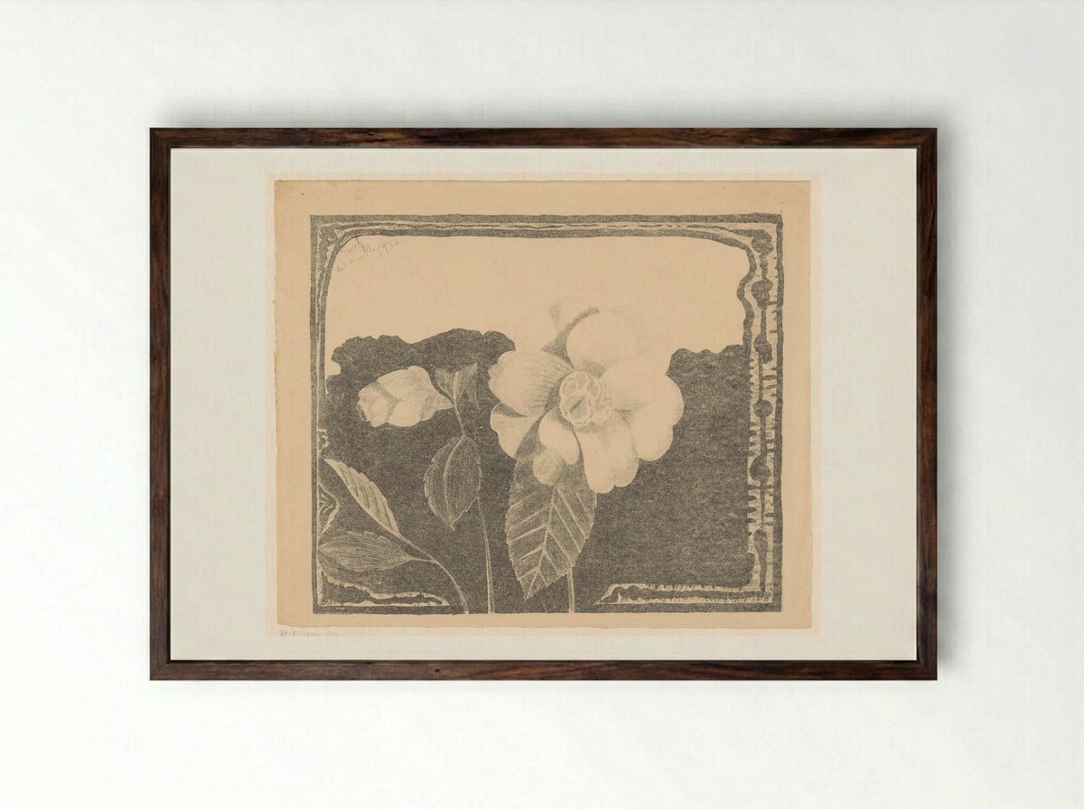 Camelia, links een bloem in knop - Samuel Jessurun de Mesquita - Framed Print Dark Wood