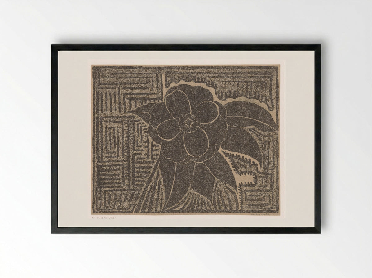 Camelia (zwart; rondom een doolhofachtig patroon) - Samuel Jessurun de Mesquita - Framed Print Black