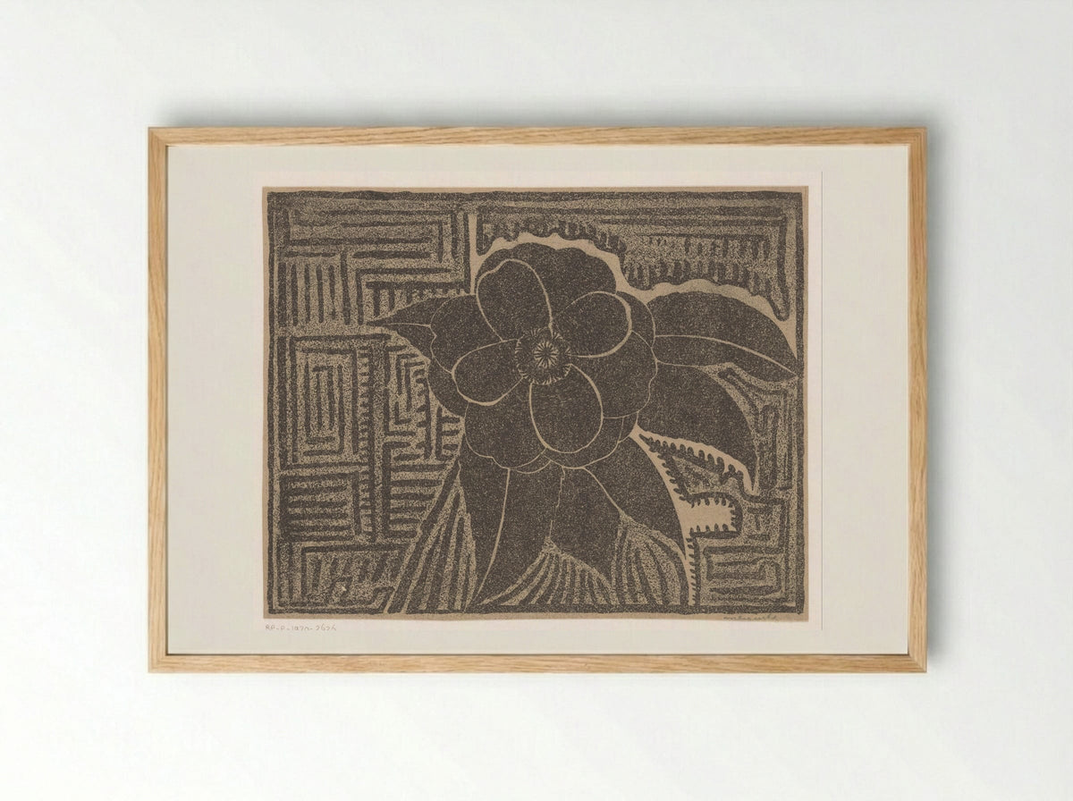Camelia (zwart; rondom een doolhofachtig patroon) - Samuel Jessurun de Mesquita - Framed Print Wood