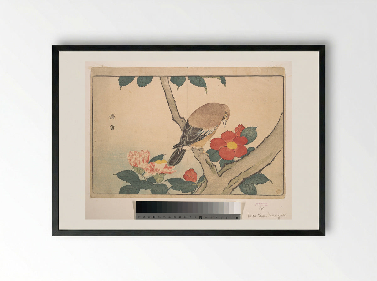 Camellias with a Bird - Kuwagata Keisai - Framed Print Black