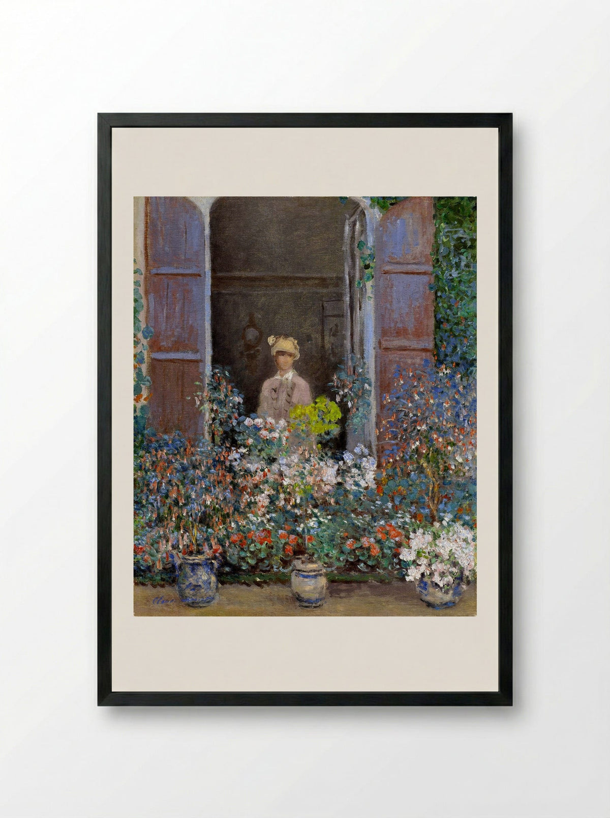 Camille Monet at the Window, Argenteuil - Claude Monet - Framed Print Black