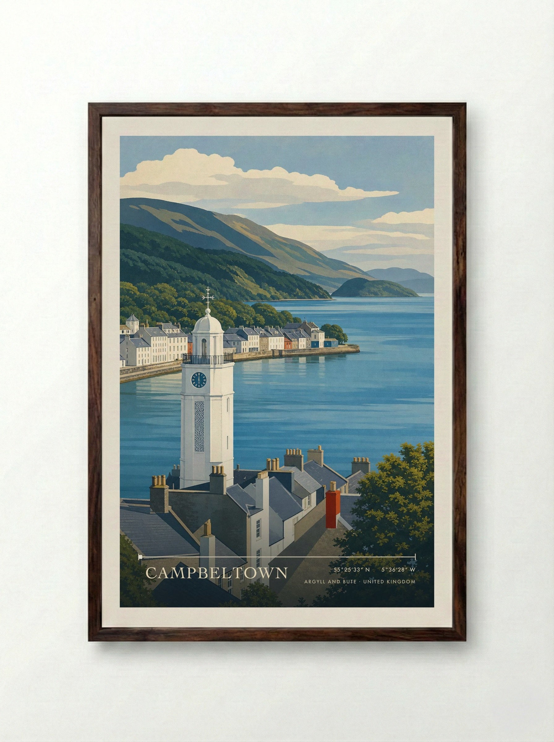 Campbeltown Argyll and Bute United Kingdom Travel Poster - Framed Print Dark Wood