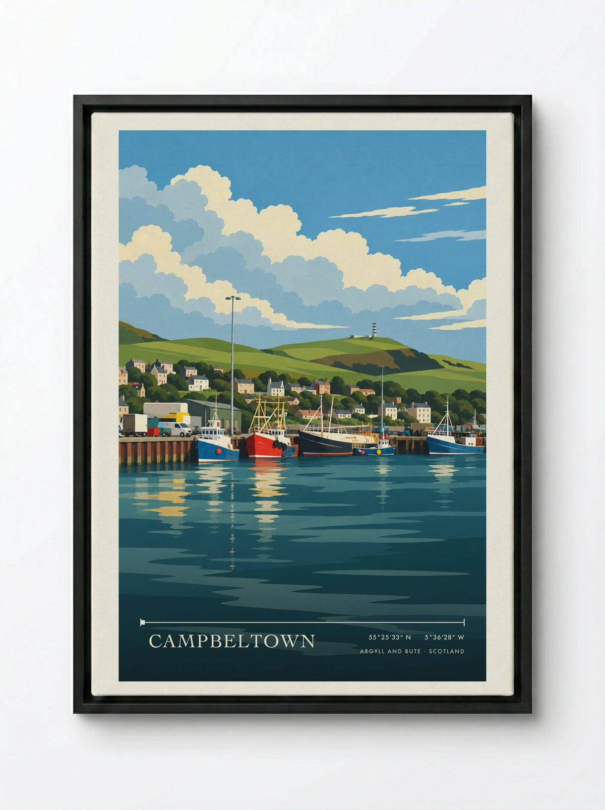 Campbeltown, Argyll and Bute | Travel Poster - Framed Canvas Black