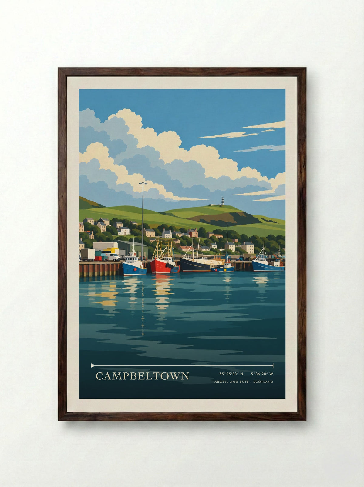 Campbeltown, Argyll and Bute | Travel Poster - Framed Print Dark Wood
