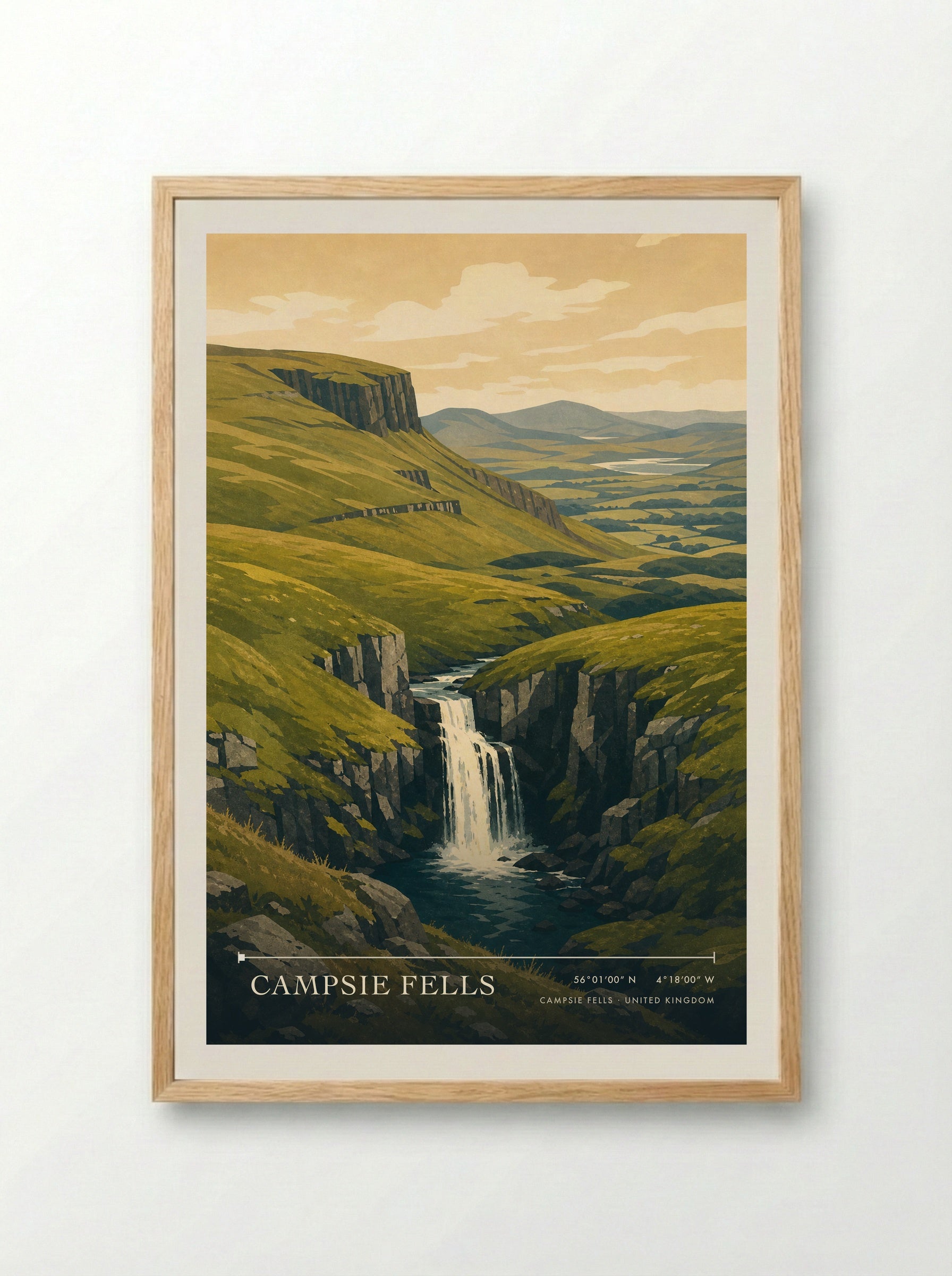 Campsie Fells United Kingdom Travel Poster - Framed Print Wood