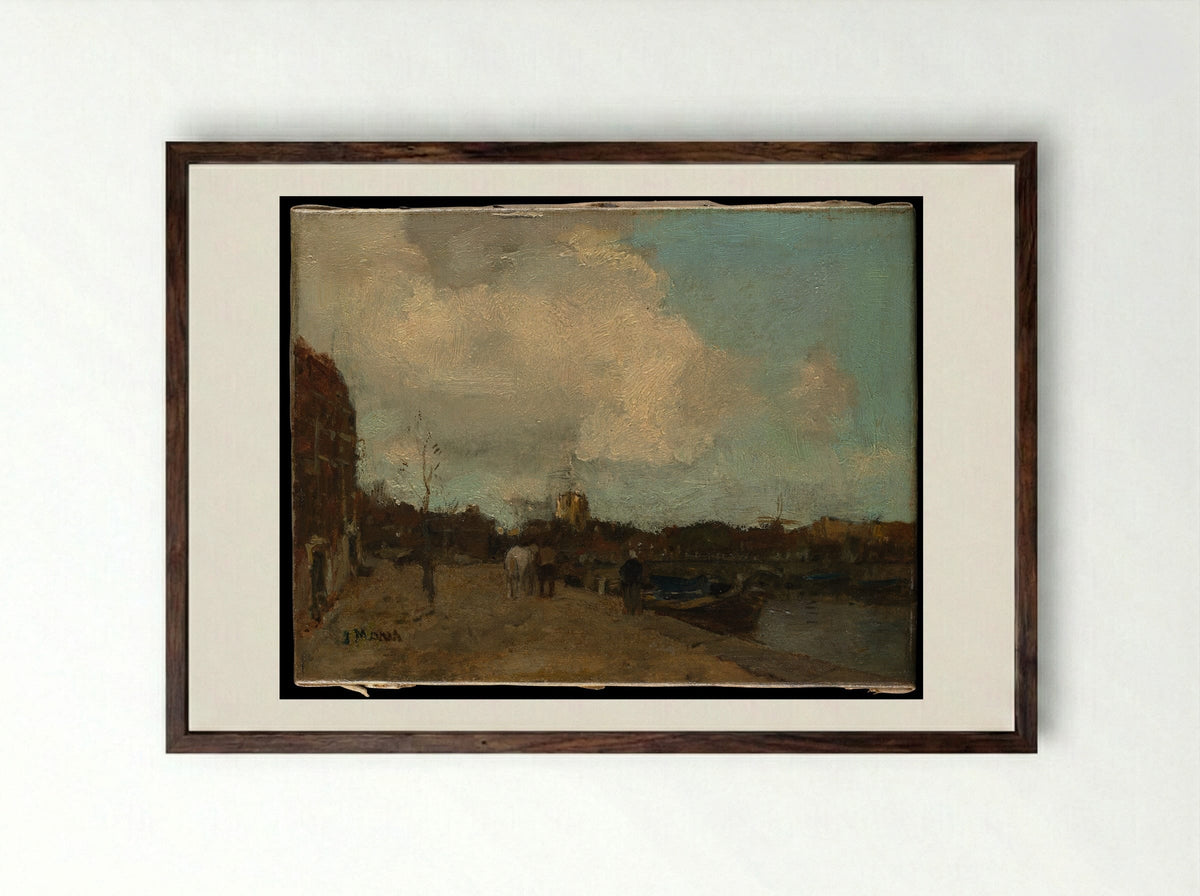 Canal Side - Jacob Maris - Framed Print Dark Wood