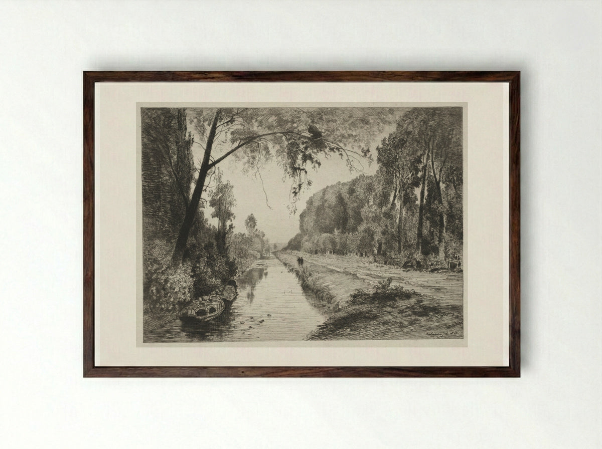 Canal at Pont Sainte-Maxence - Maxime Lalanne - Framed Print Dark Wood