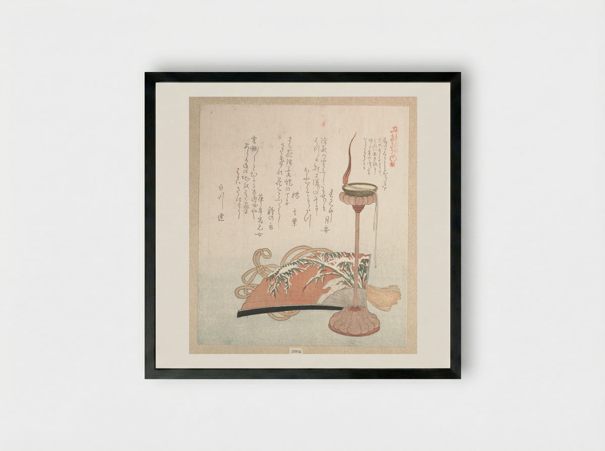 Candle-Stand and Fan - Kubo Shunman - Framed Print Black