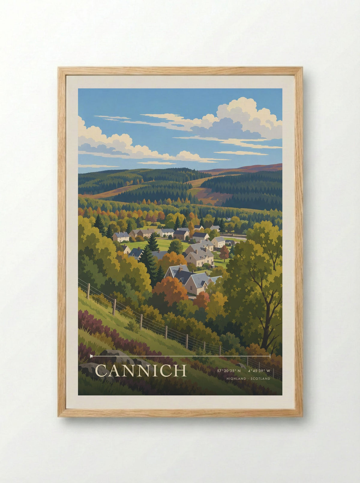 Cannich, Highland | Travel Poster - Framed Print Wood