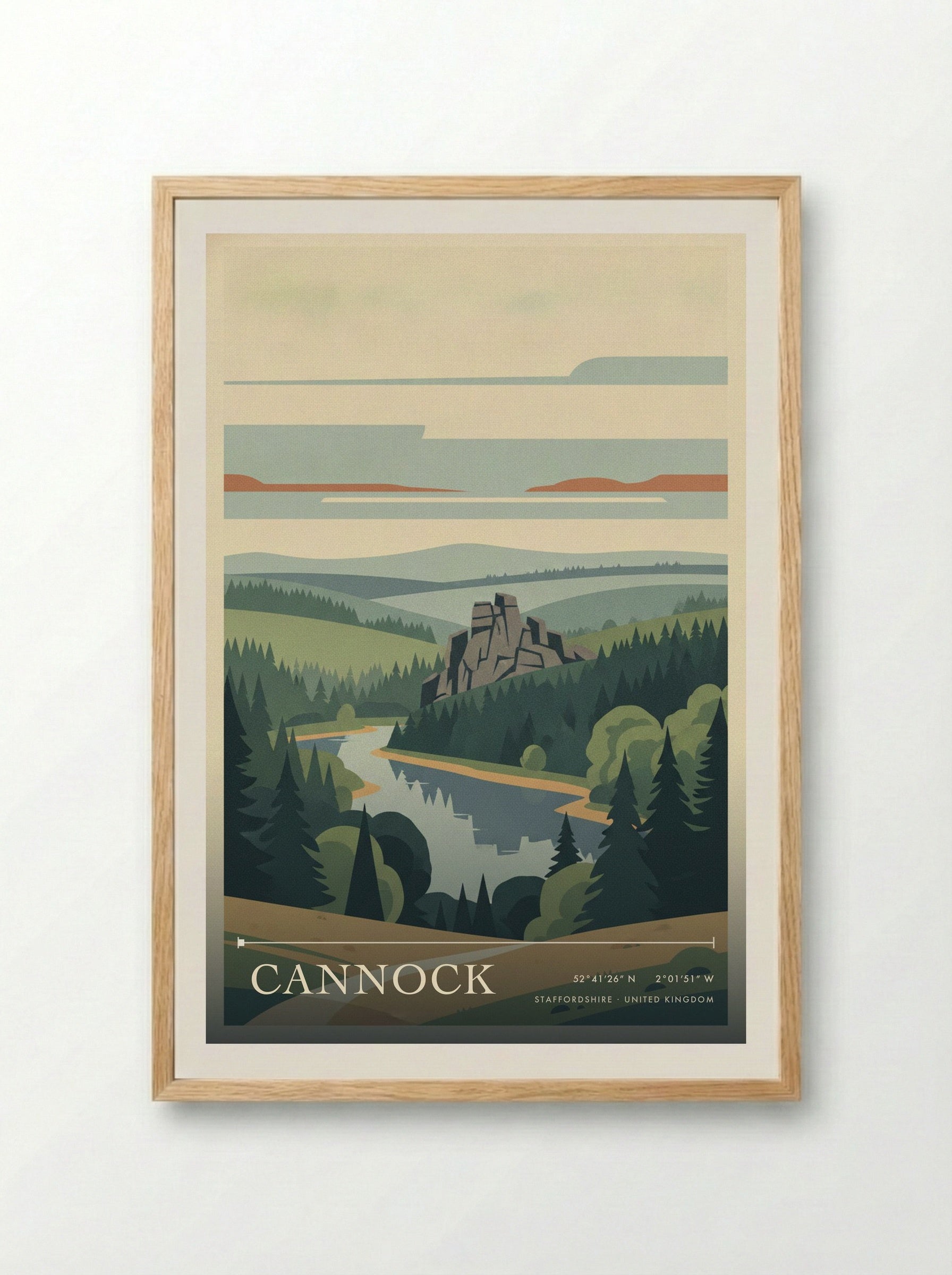 Cannock Staffordshire United Kingdom Travel Poster - Framed Print Wood
