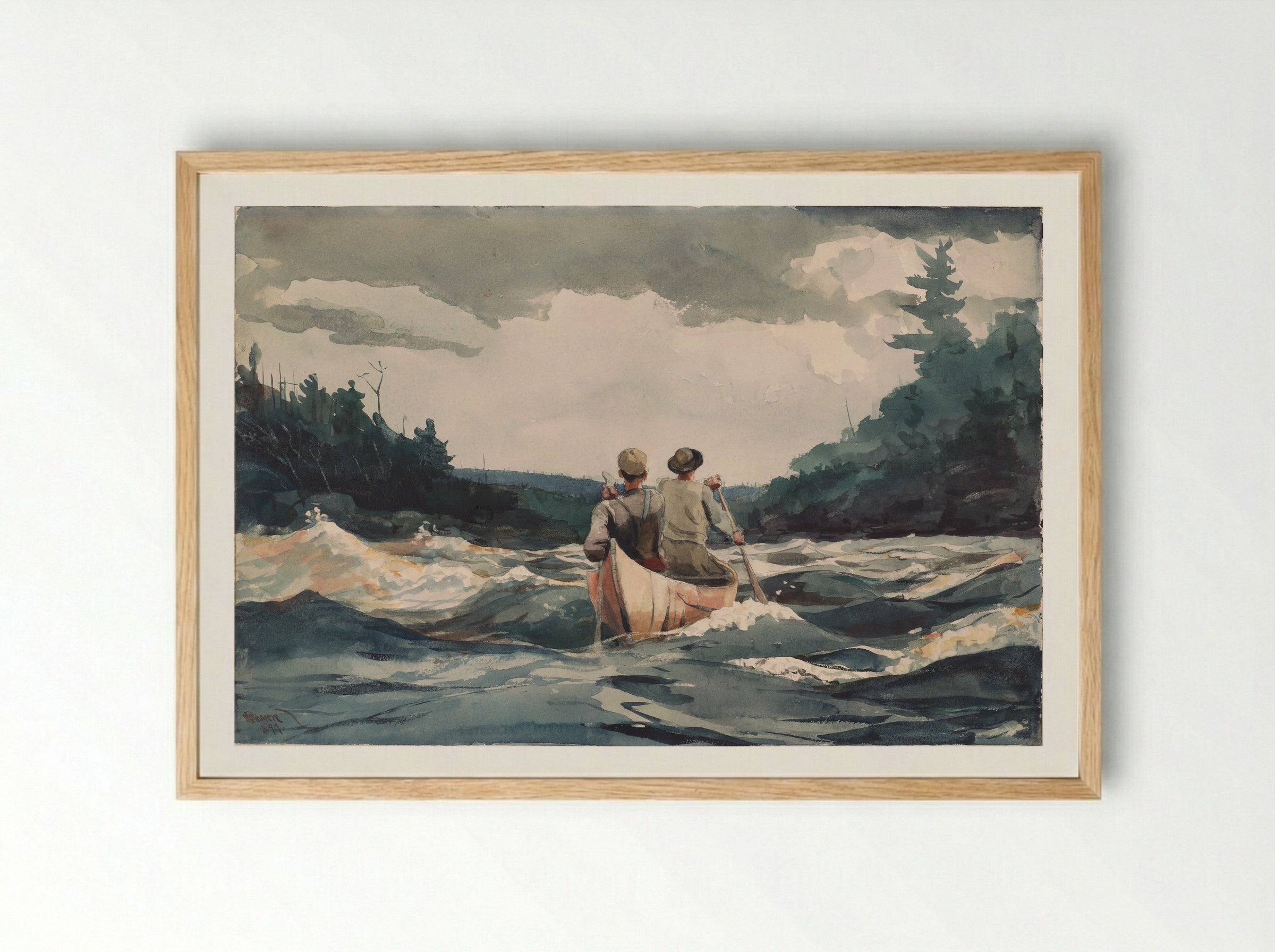 Canoe in Rapids - Winslow Homer - Framed Print Wood