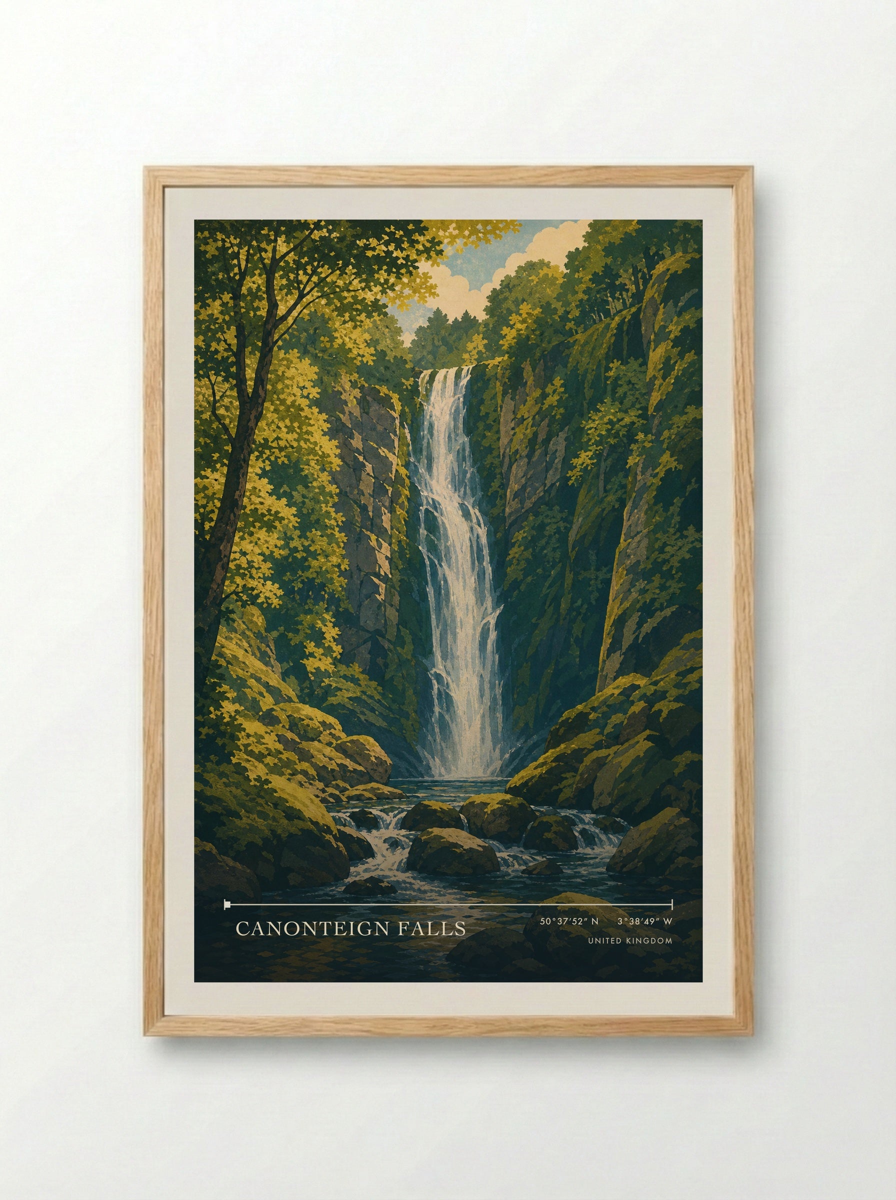 Canonteign Falls United Kingdom Travel Poster - Framed Print Wood
