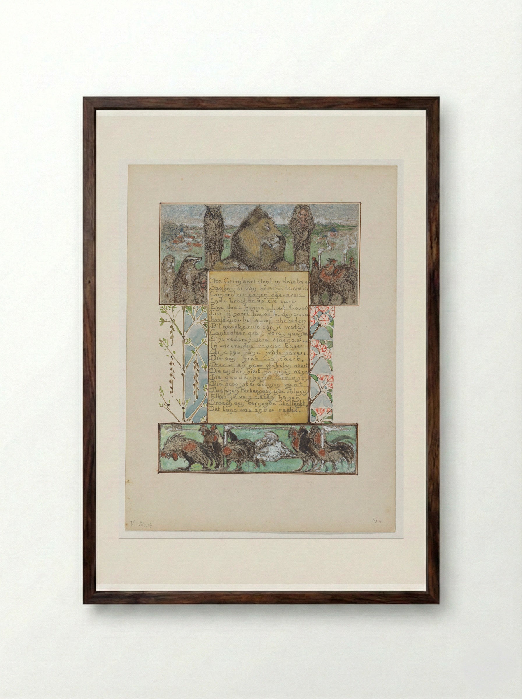 Canteclaer komt met gedode hen bij koning Nobel - Bernard Willem Wierink - Framed Print Dark Wood