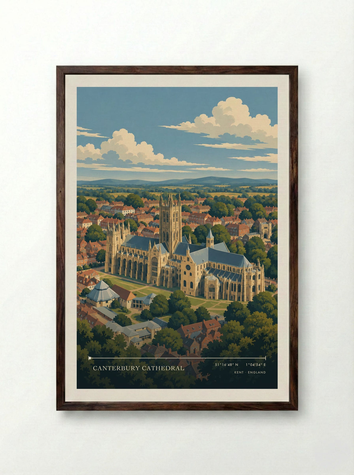 Canterbury Cathedral, Kent | Travel Poster - Framed Print Dark Wood
