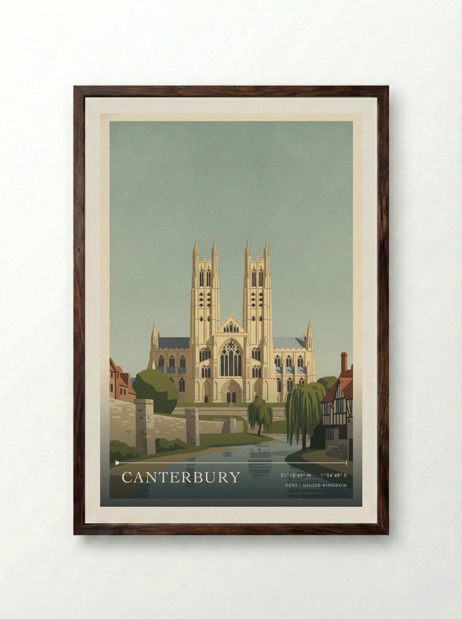 Canterbury Kent United Kingdom Travel Poster - Framed Print Dark Wood