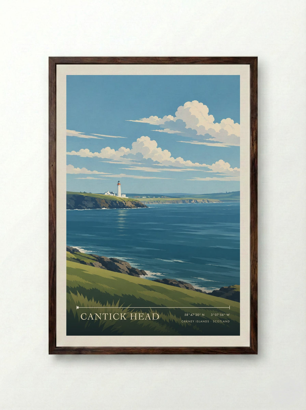 Cantick Head, Orkney Islands | Travel Poster - Framed Print Dark Wood
