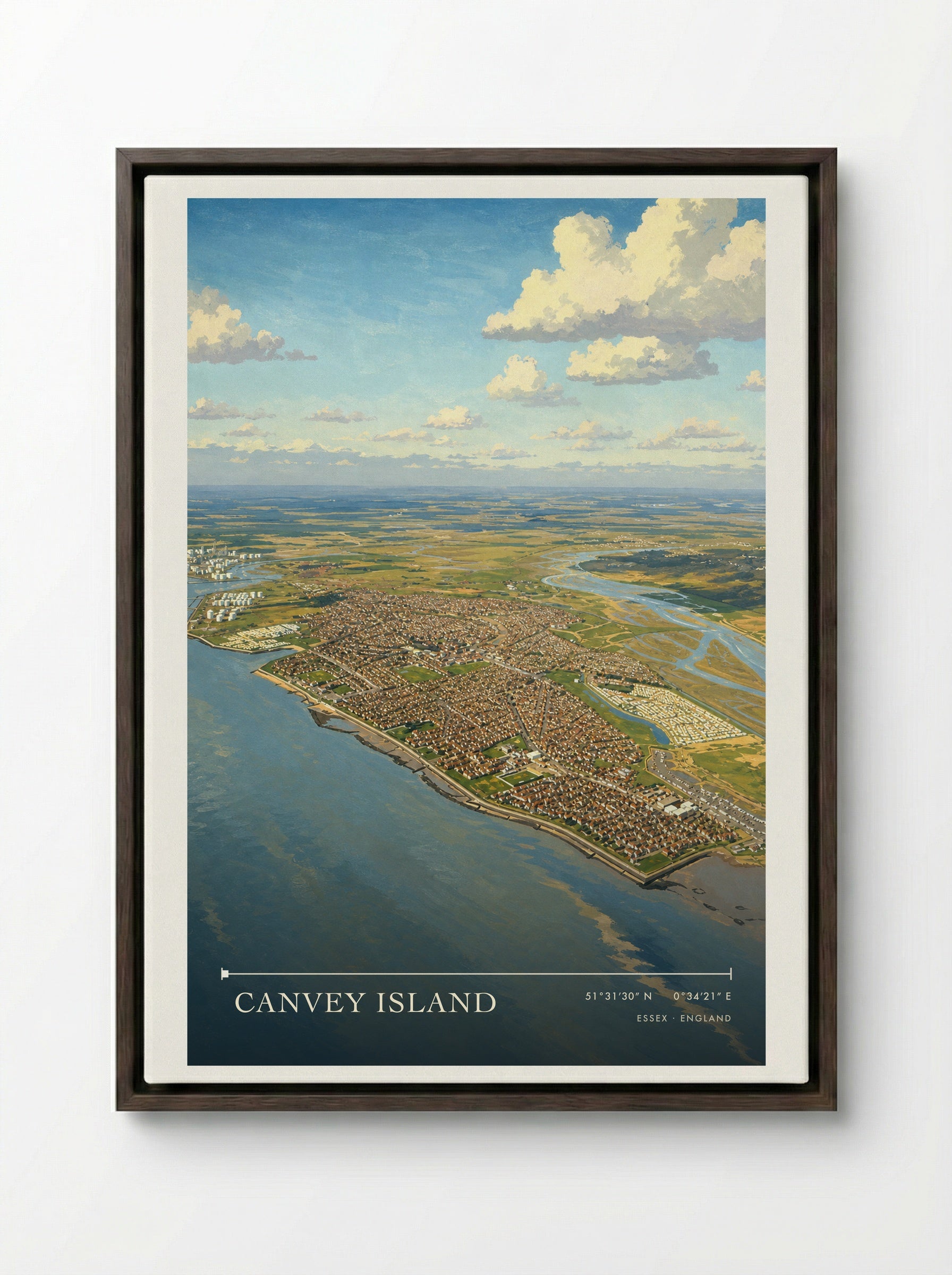 Canvey Island Essex England Travel Poster - Framed Canvas Dark Wood