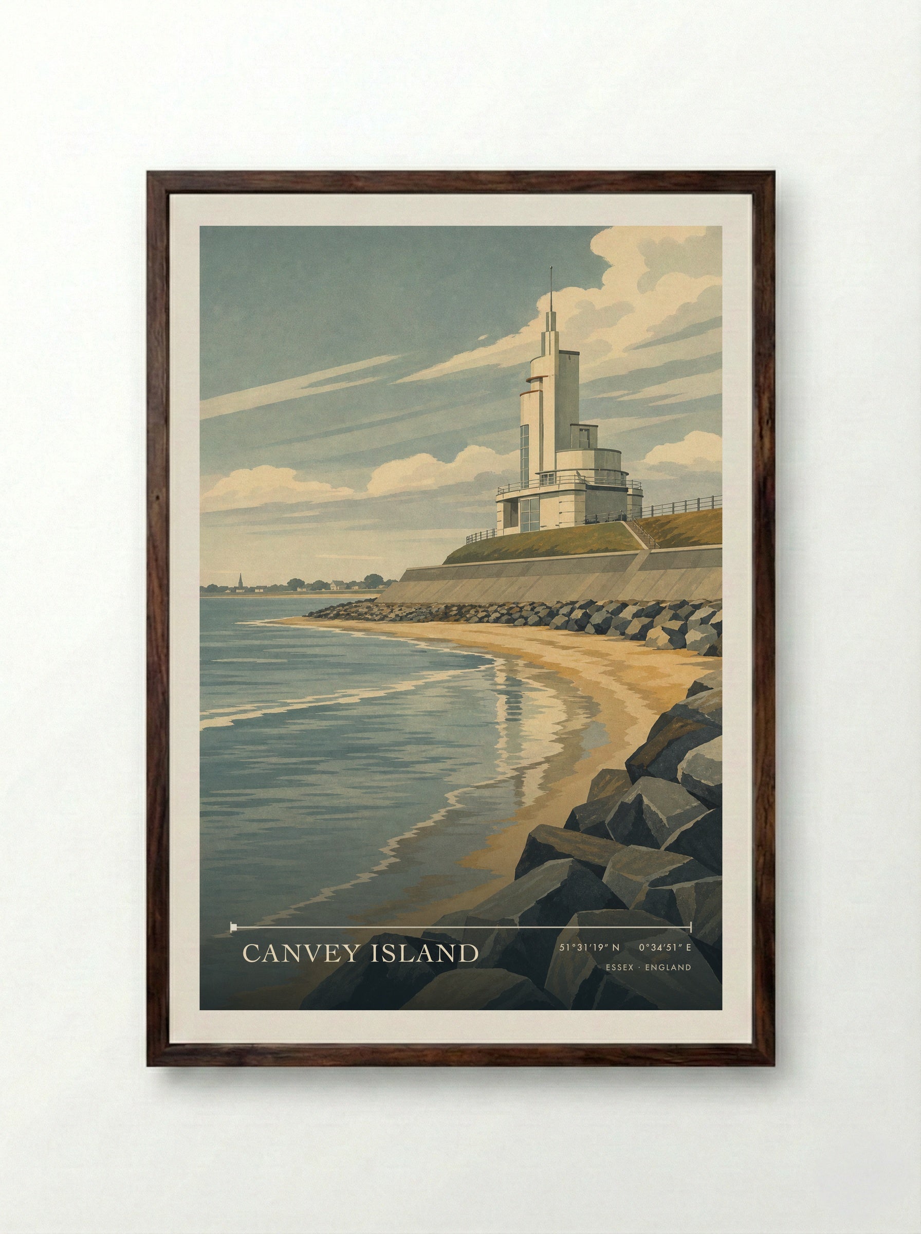 Canvey Island Essex England Travel Poster - Framed Print Dark Wood