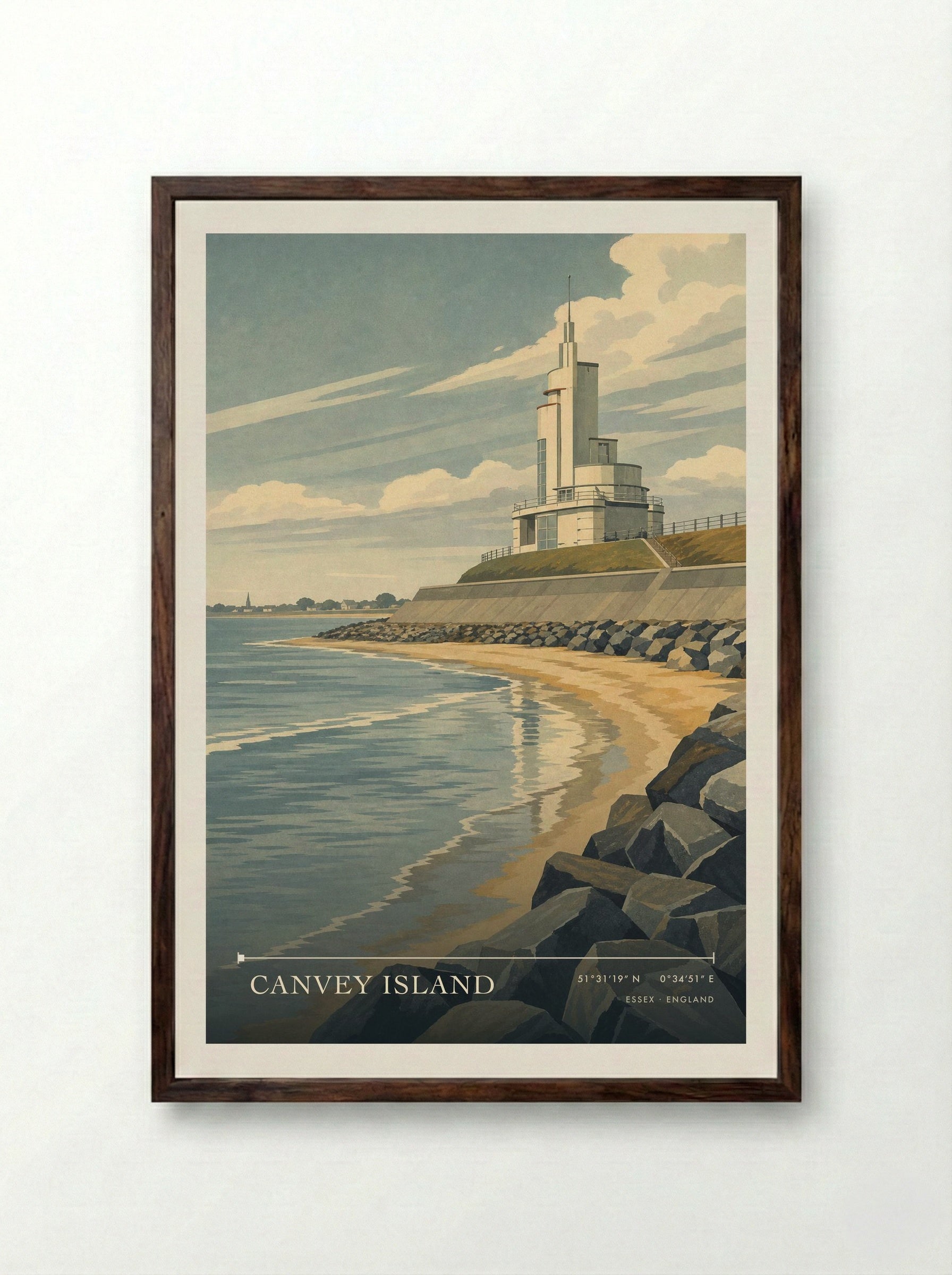 Canvey Island Essex England Travel Poster - Framed Print Dark Wood