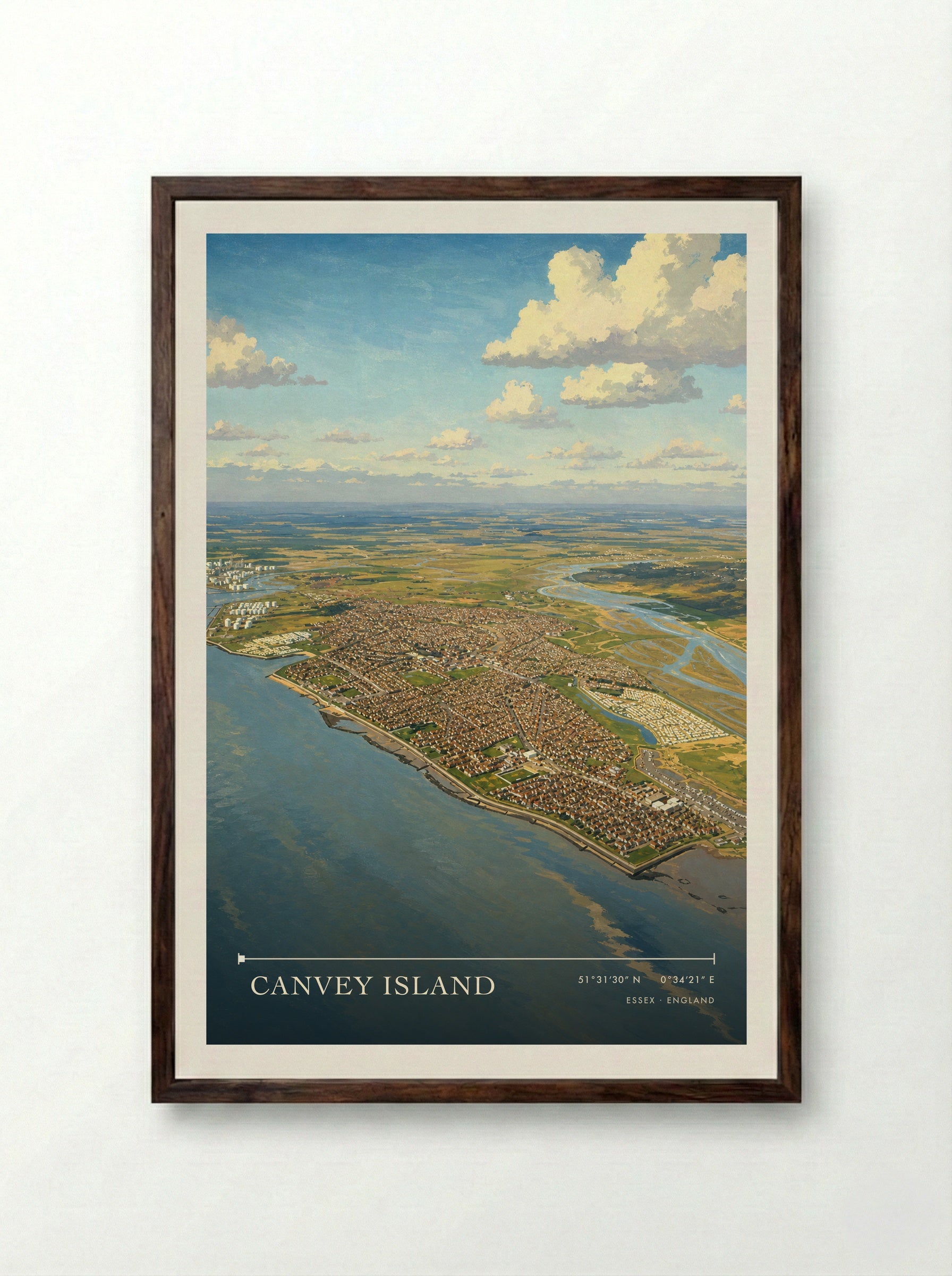 Canvey Island Essex England Travel Poster - Framed Print Dark Wood