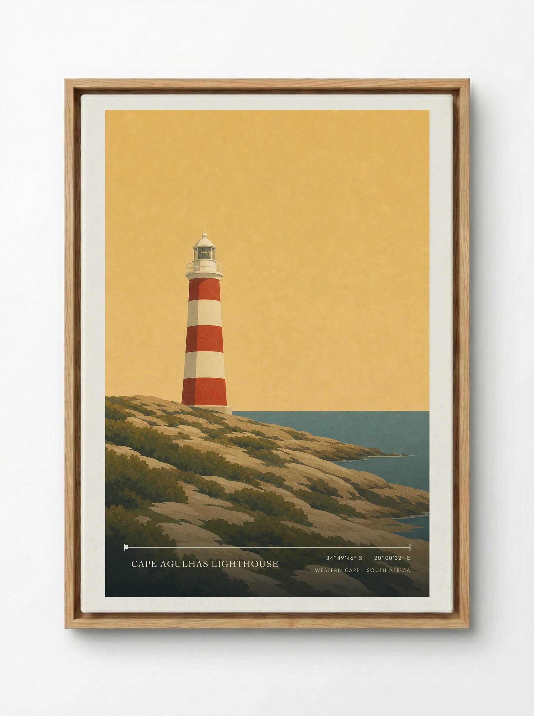Cape Agulhas Lighthouse Travel Poster Artwork - Framed Canvas Wood