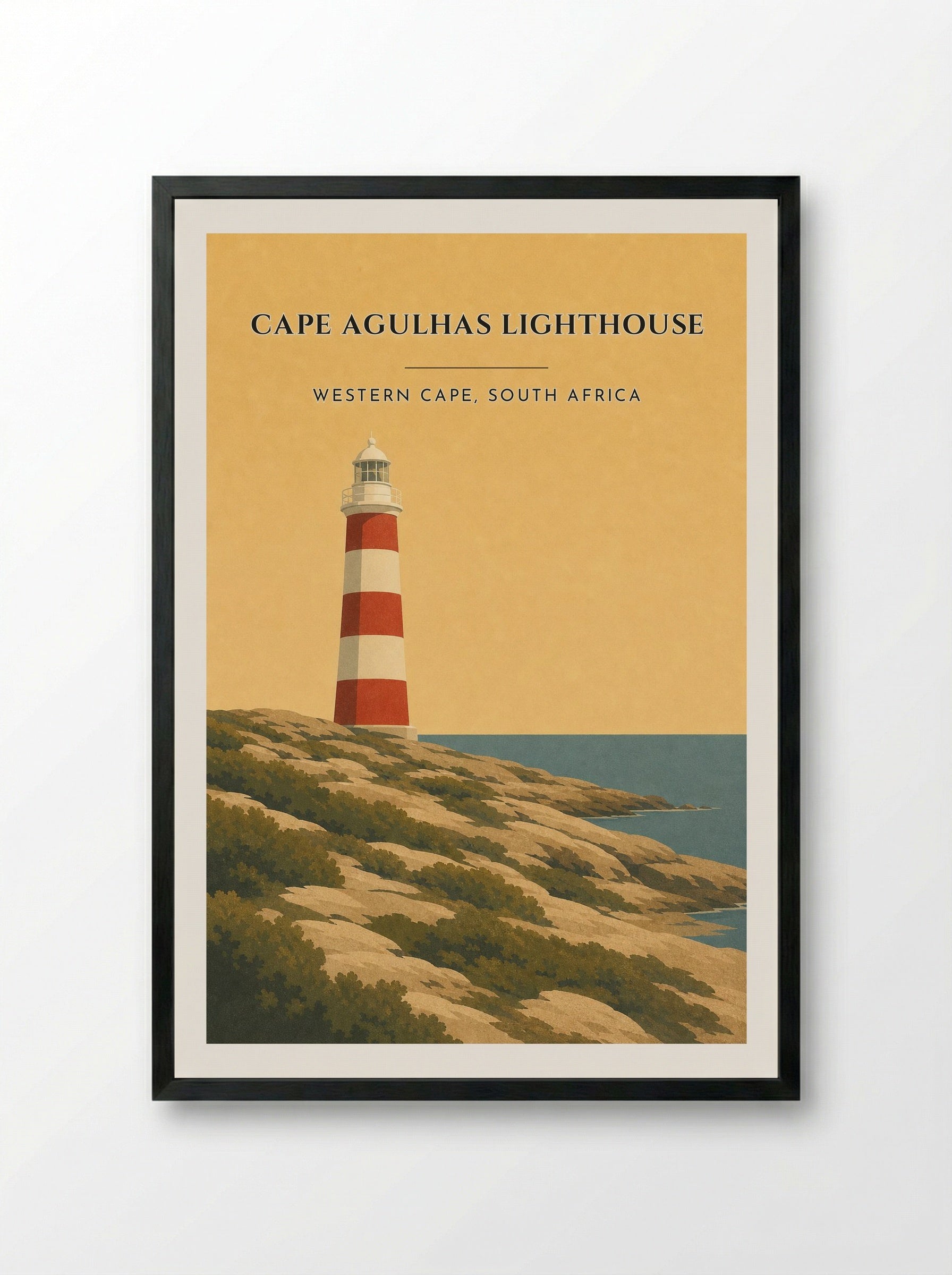 Cape Agulhas Lighthouse Travel Poster Artwork - Framed Print Black